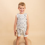 Organic Tank & Tee Shorts Set - Chequered