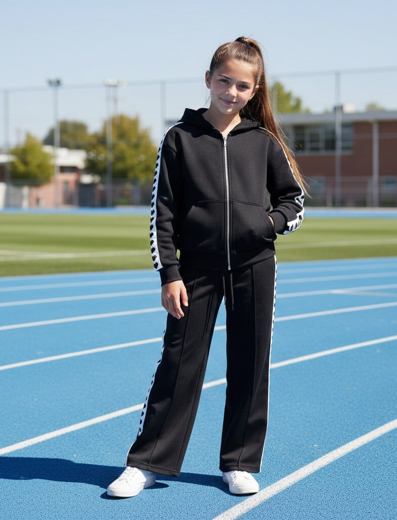 Tweenstyle By Stoopher - Heart Print Side Stripe Zip Hoodie