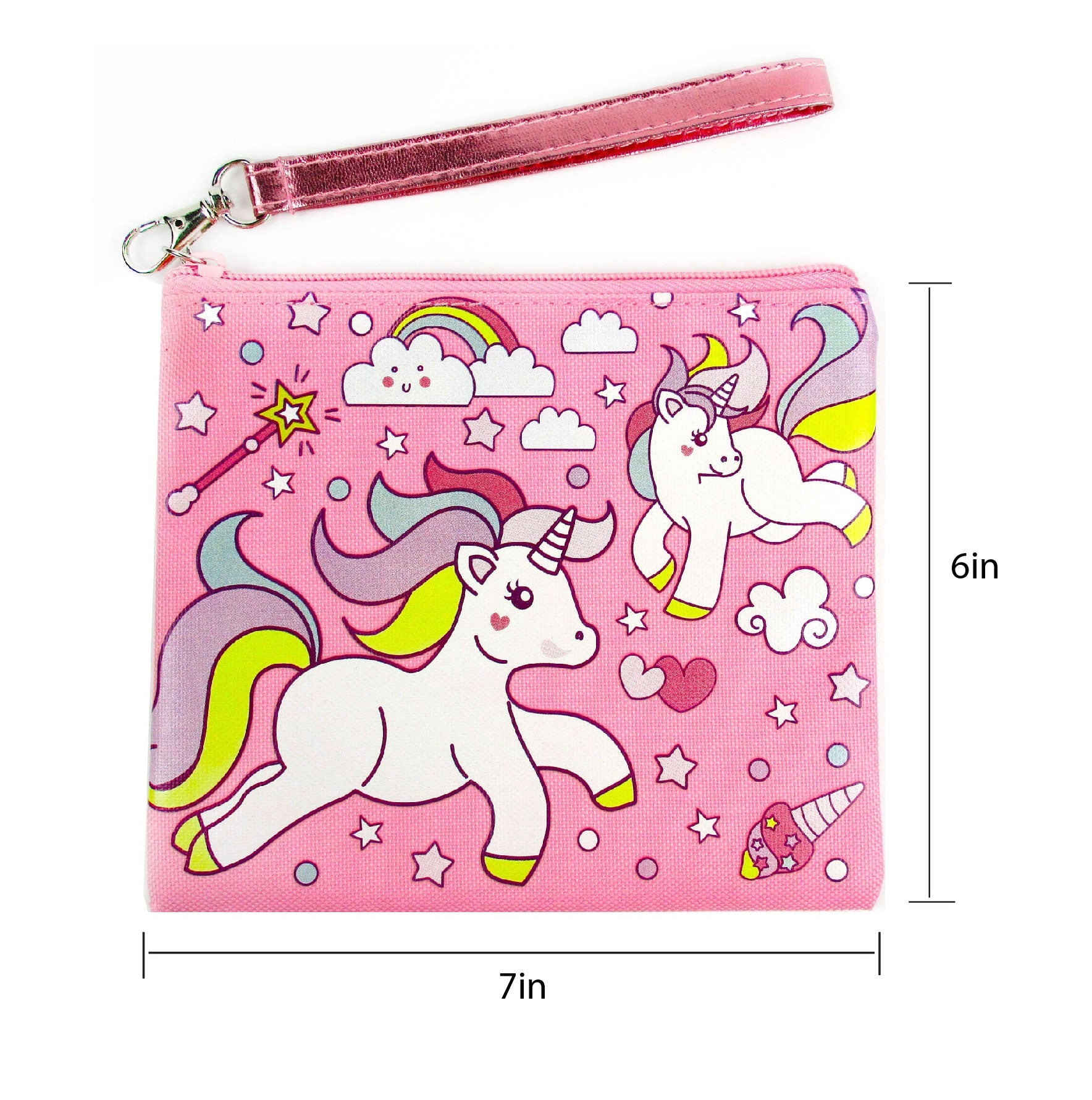 Unicorn Drawstring Backpack With Wristlet 2 Piece Set Travel Gym Cheer (pink)