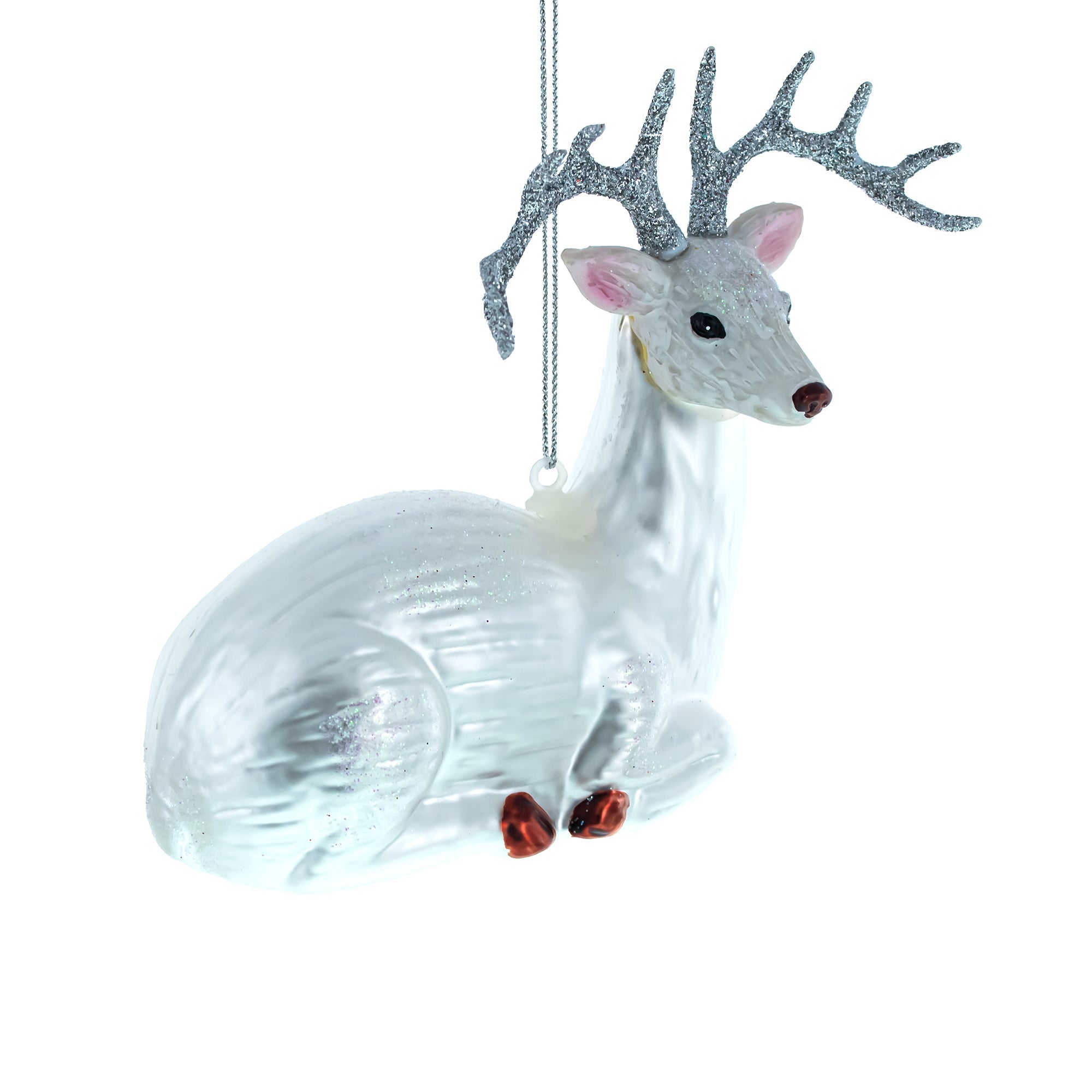 White Deer - Blown Glass Christmas Ornament