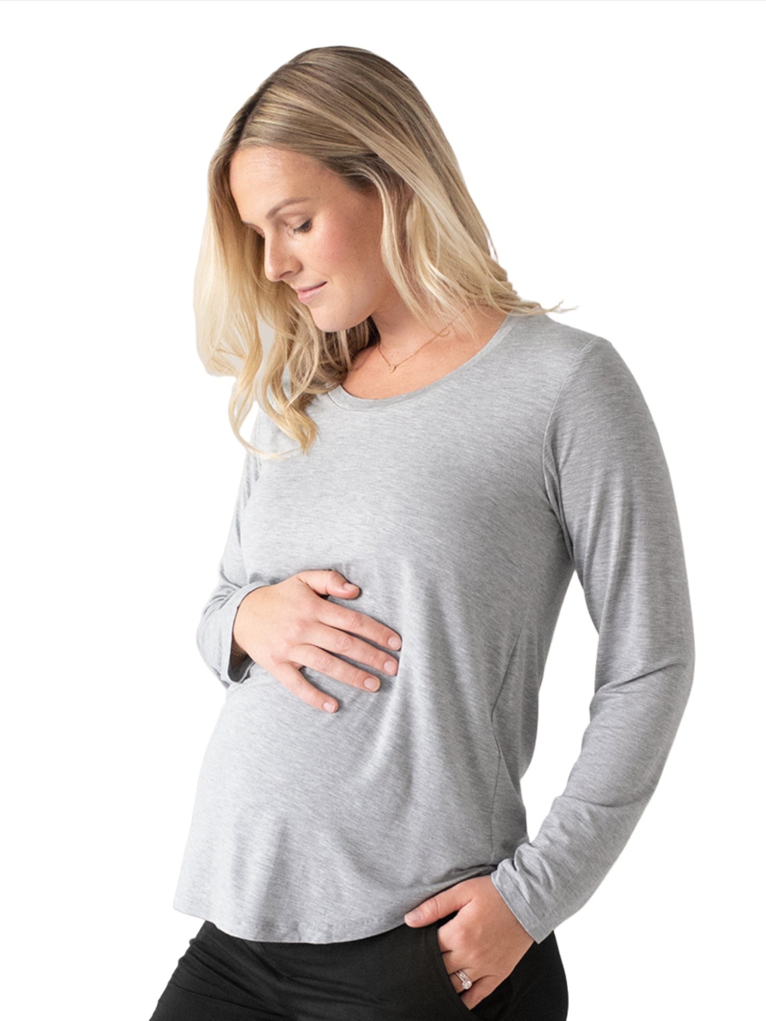 Bamboo Maternity & Nursing Long Sleeve T-shirt | Grey Heather