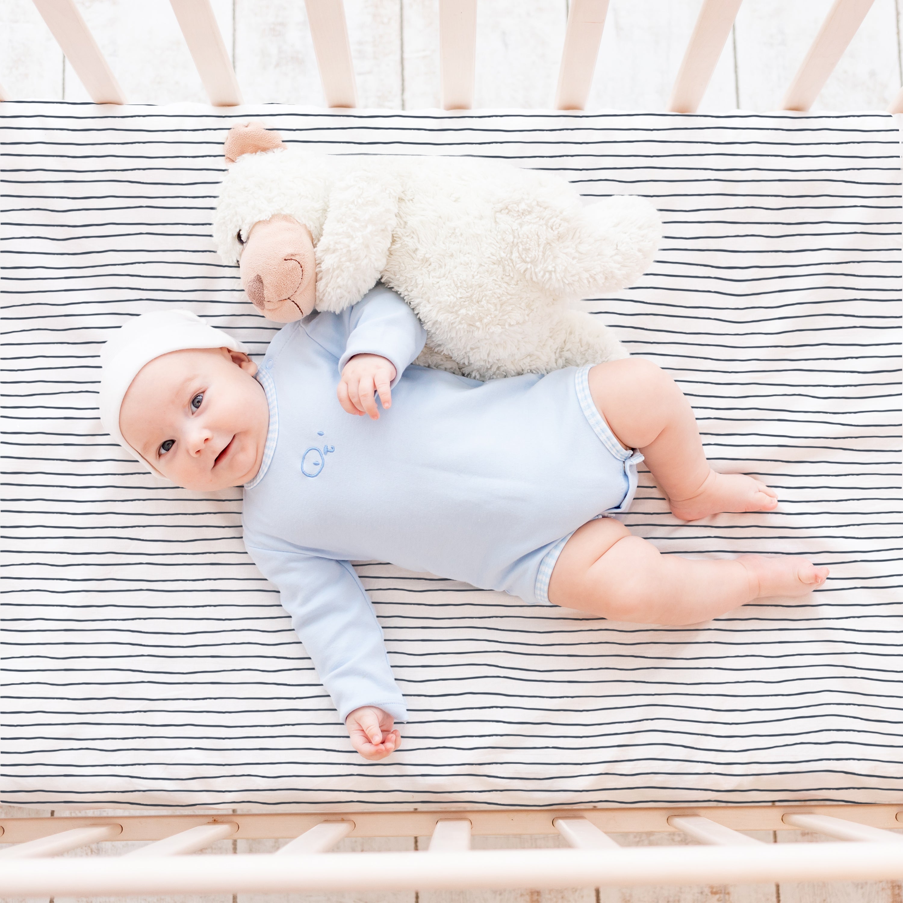 Organic Crib Sheet - Cobi Blue Stripes