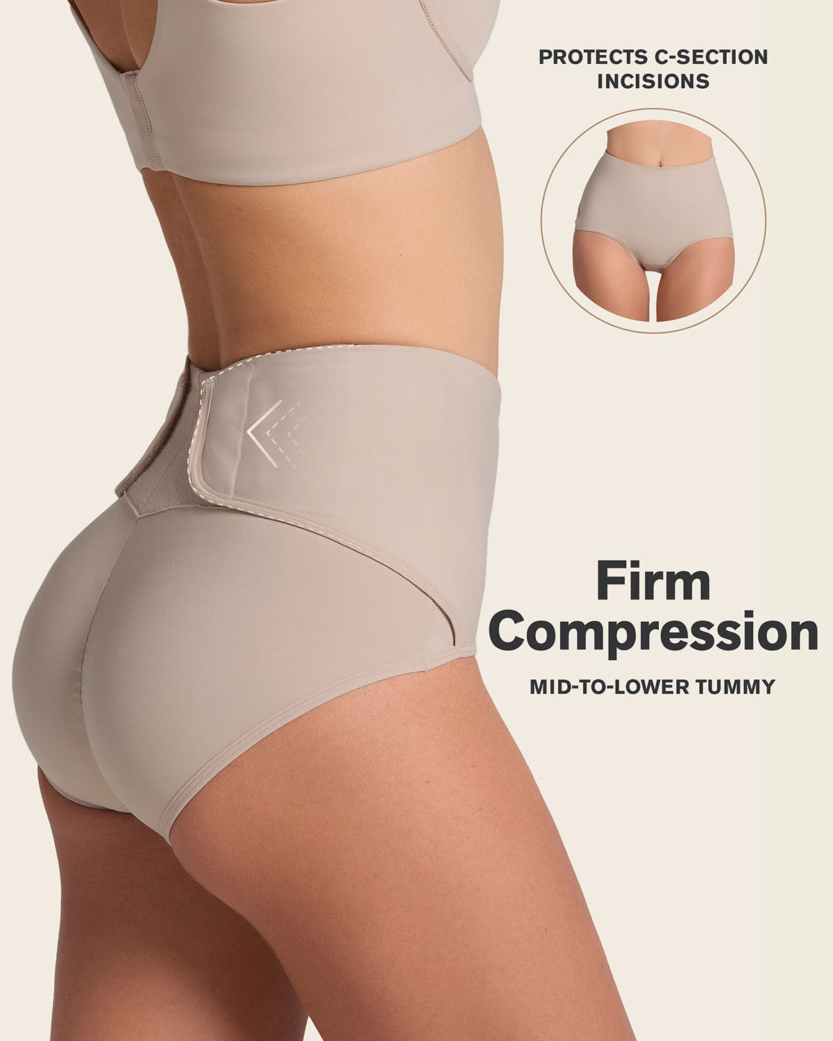 Firm Compression Postpartum Panty With Adjustable Belly Wrap