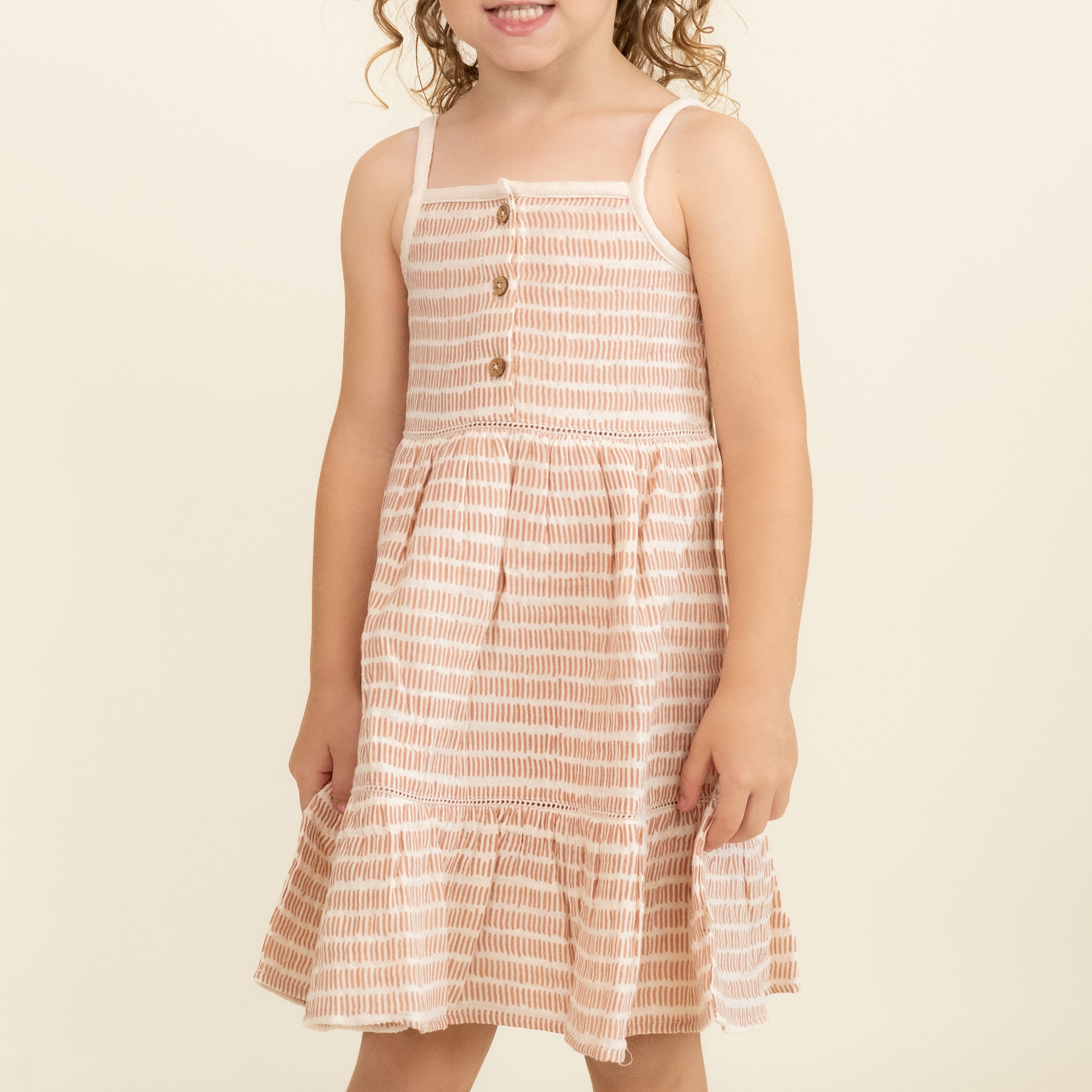 Organic Buttoned Tiered Dress - Dash Lines