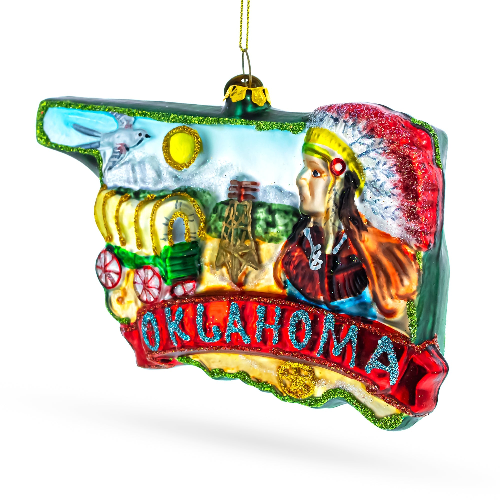 Oklahoma State Pride - Blown Glass Christmas Ornament