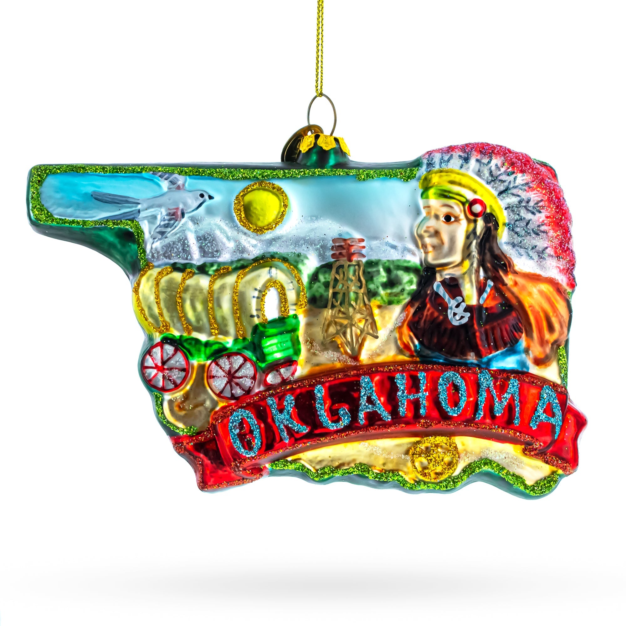 Oklahoma State Pride - Blown Glass Christmas Ornament