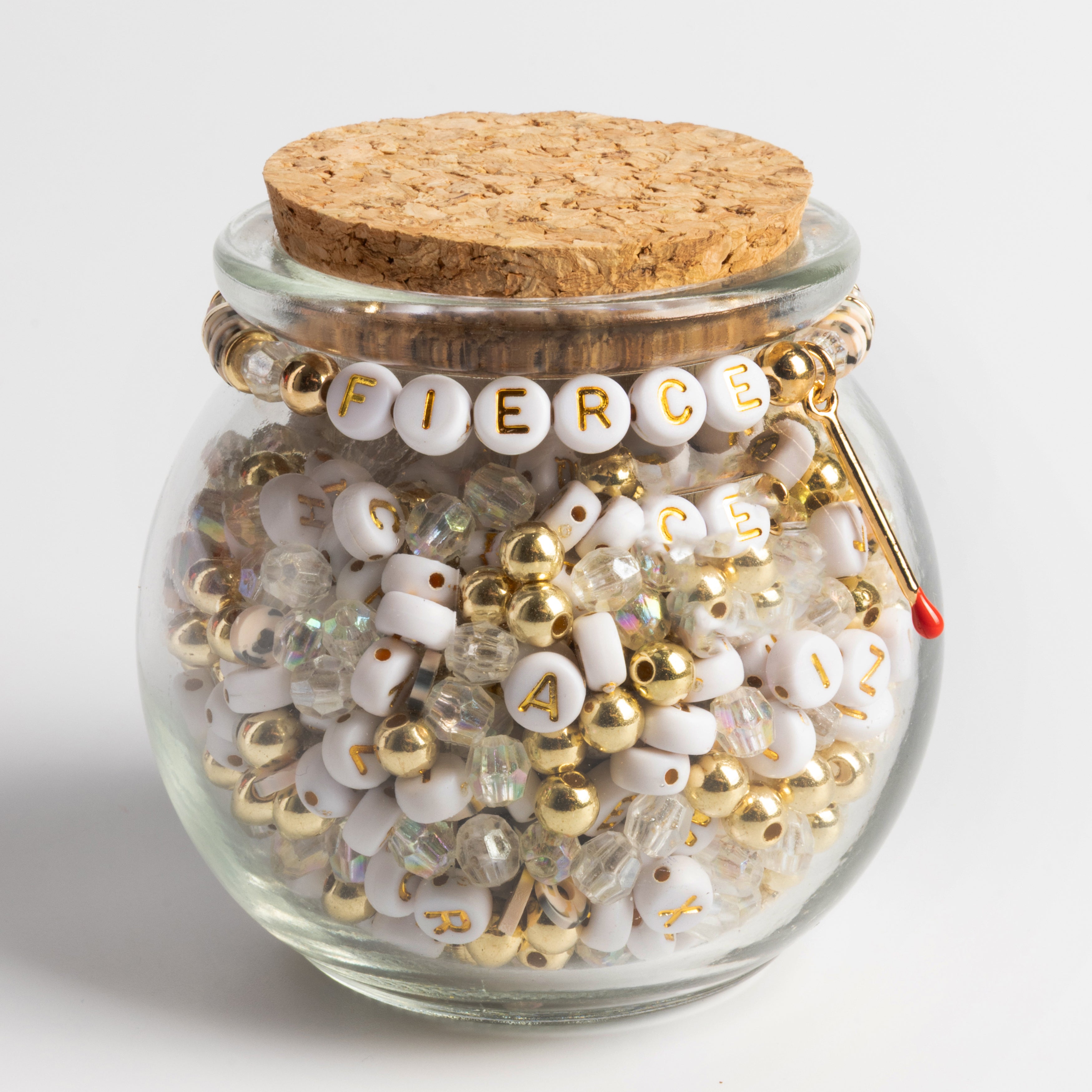 Fierce With Gold Matchstick Charm & Gold And Crystal Beads Diy Jar