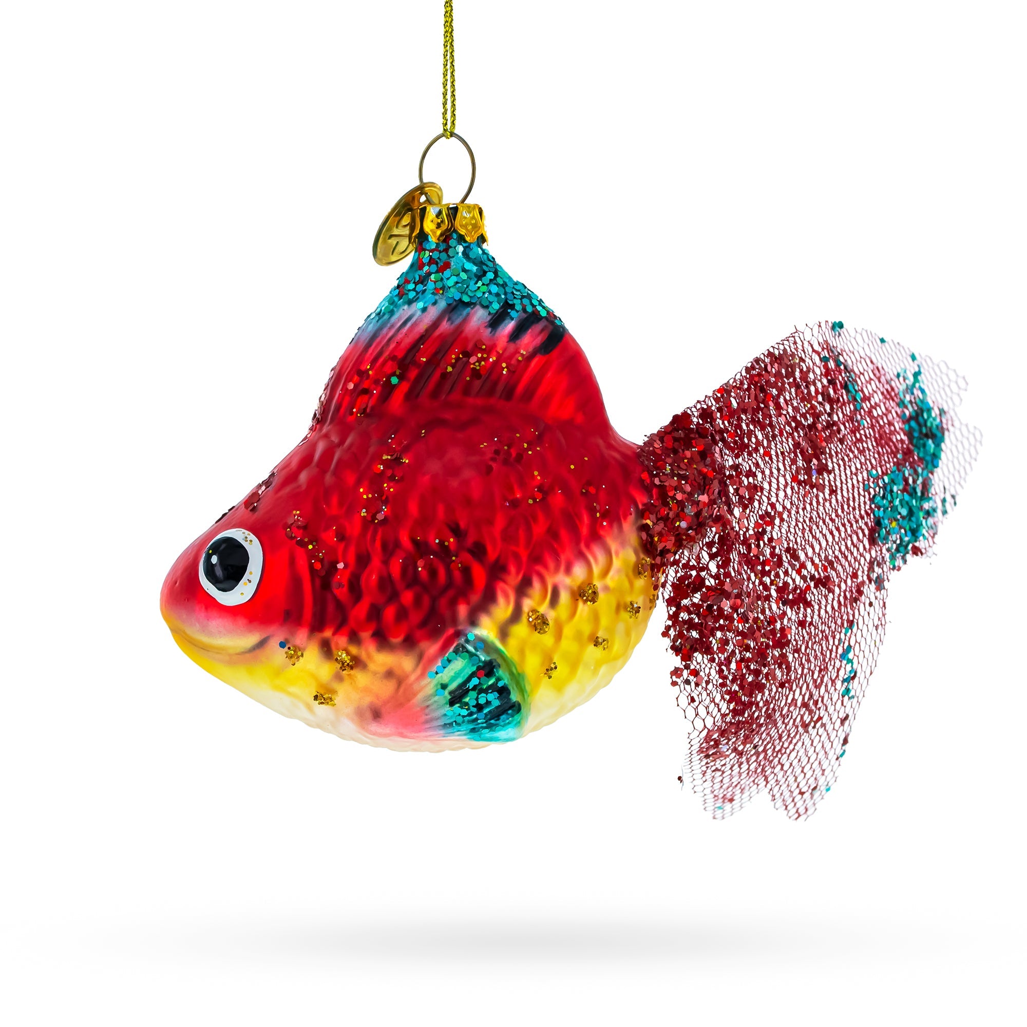 Glistening Glittered Goldfish - Blown Glass Christmas Ornament