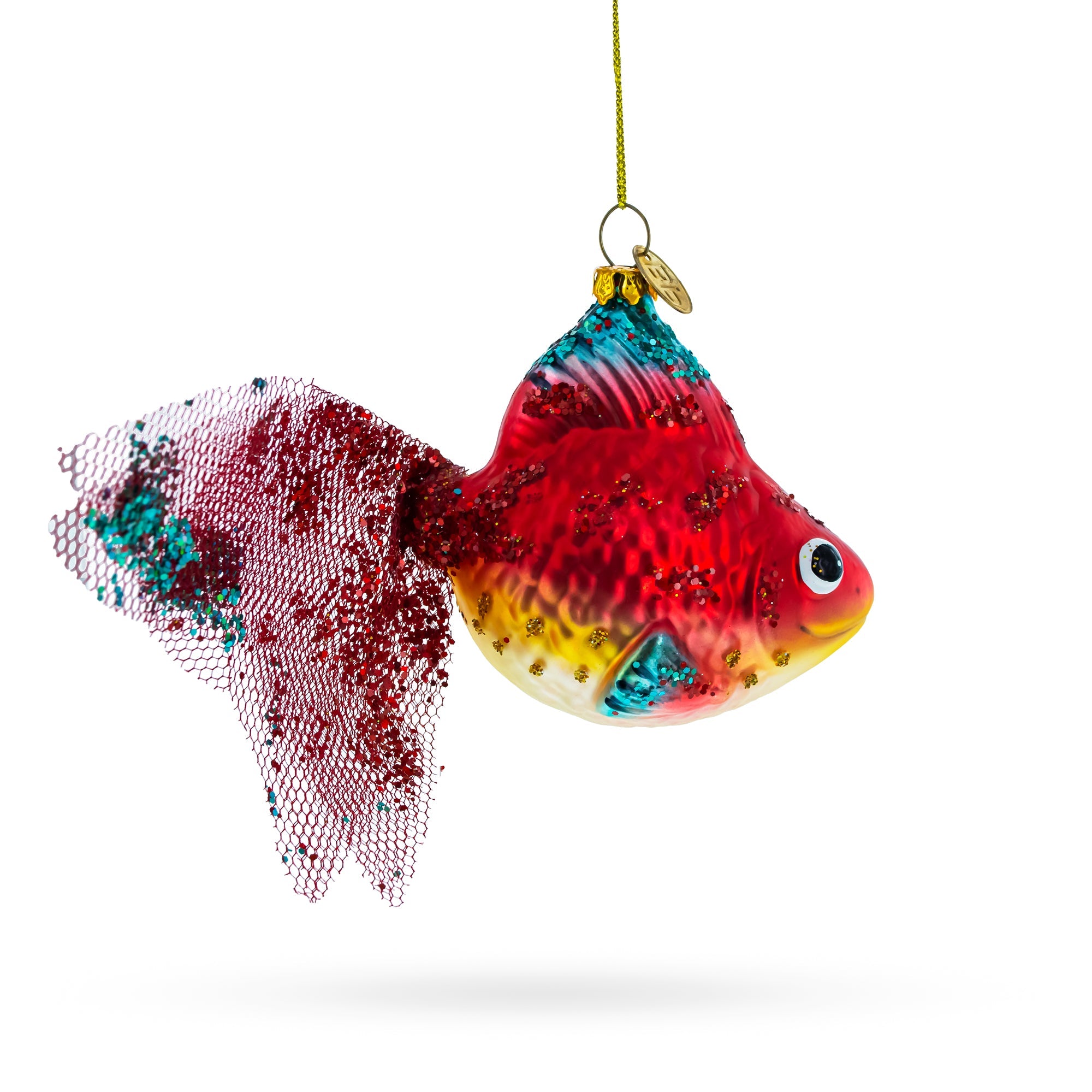 Glistening Glittered Goldfish - Blown Glass Christmas Ornament