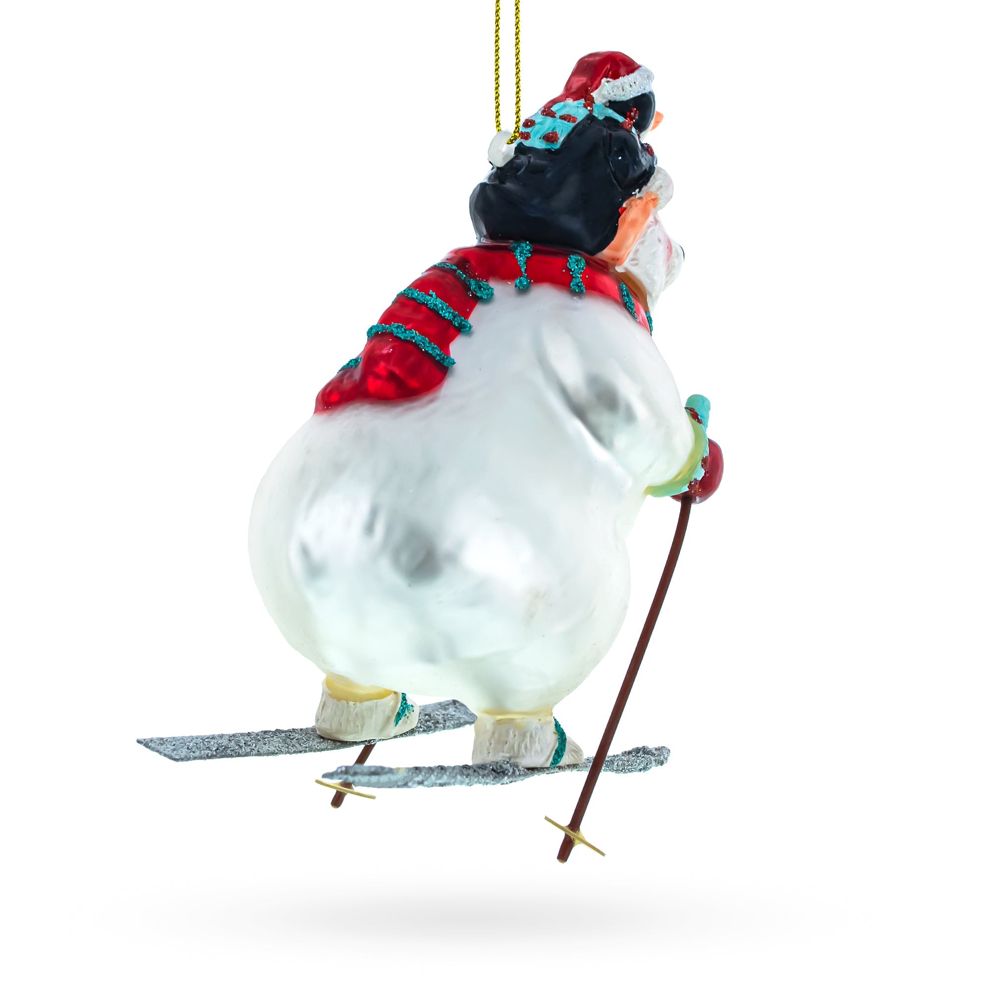 Adventurous Bear And Penguin Skiing - Blown Glass Christmas Ornament