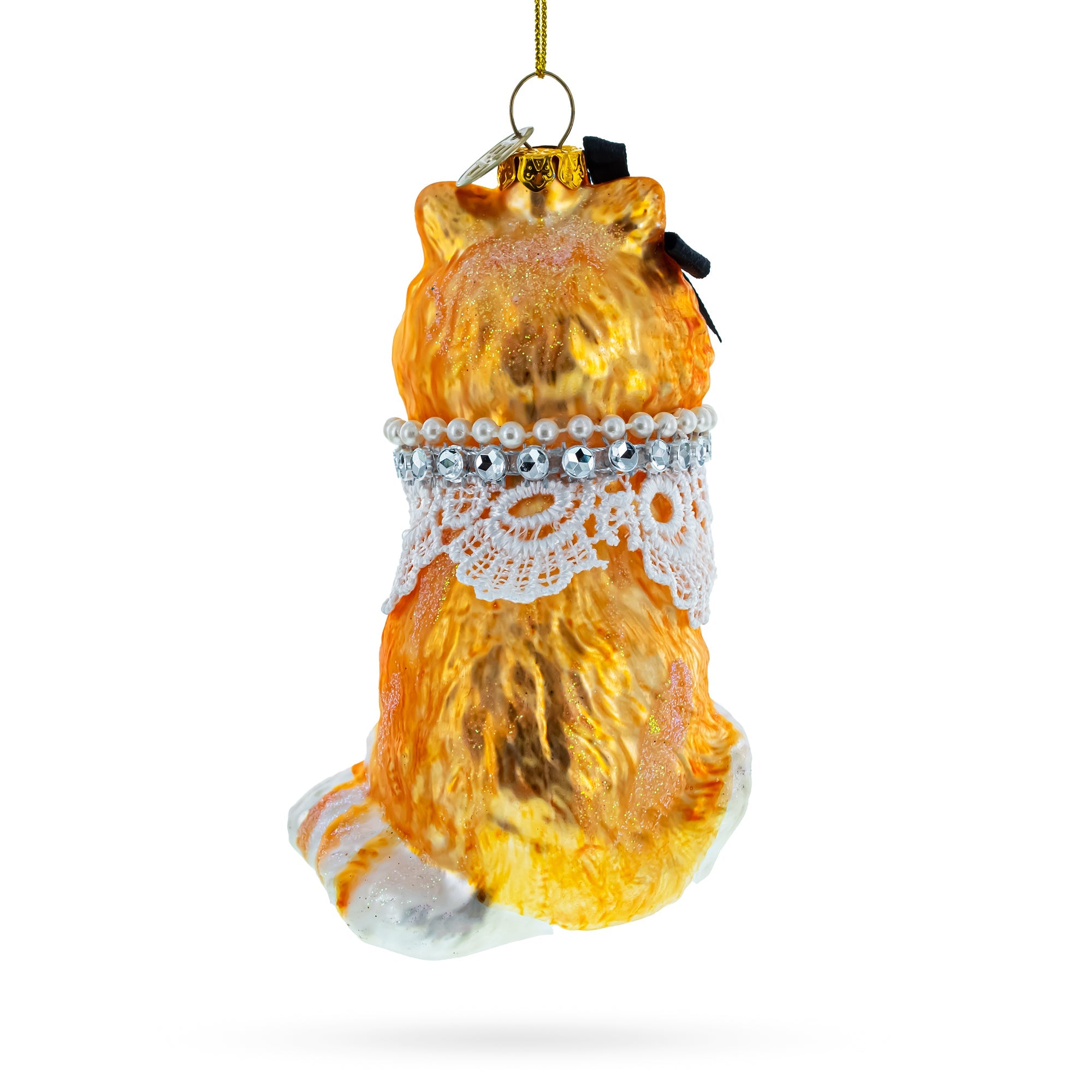 Chic Cat With Pendant - Blown Glass Christmas Ornament