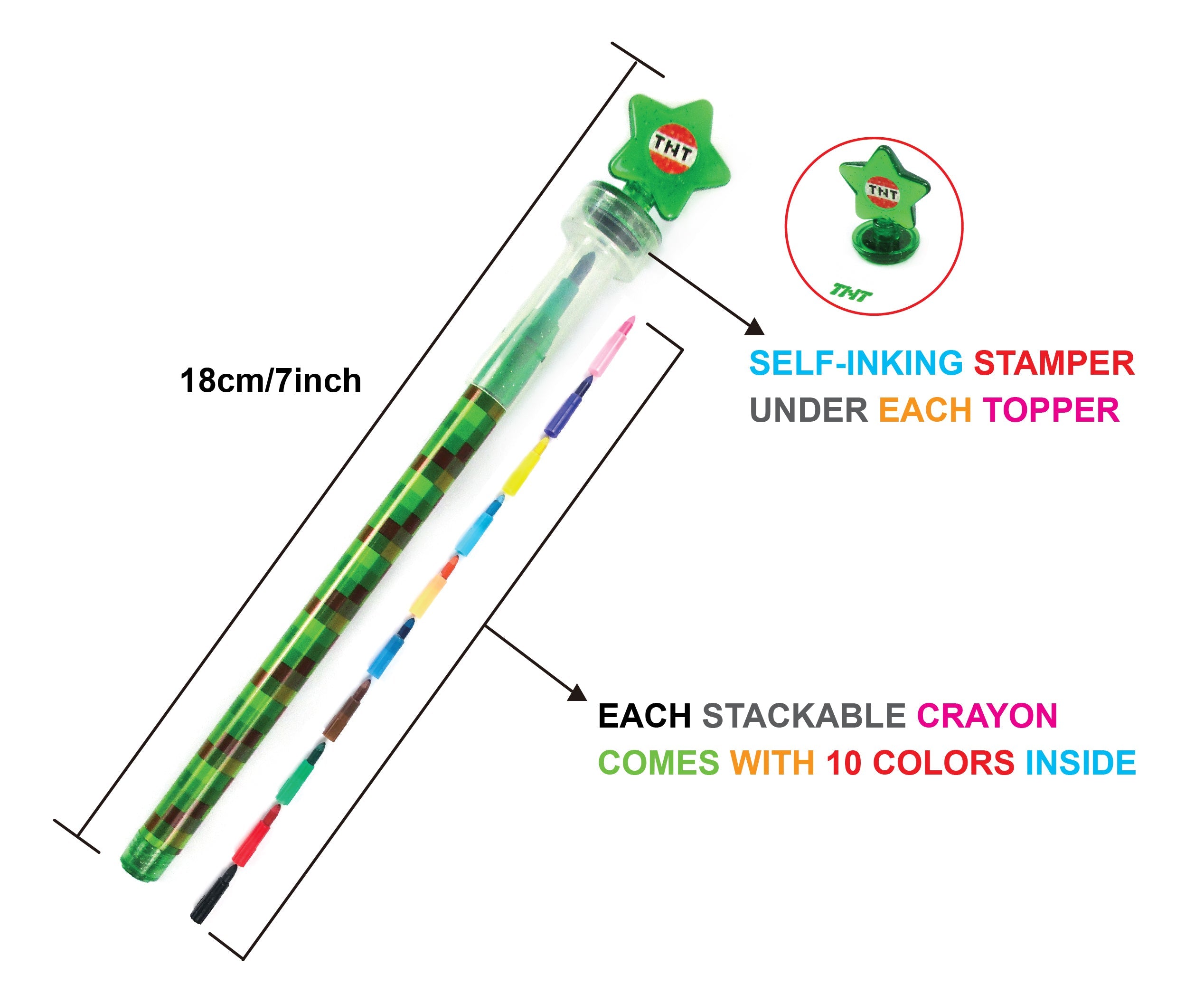 Pixels Stackable Crayon With Stamper Topper