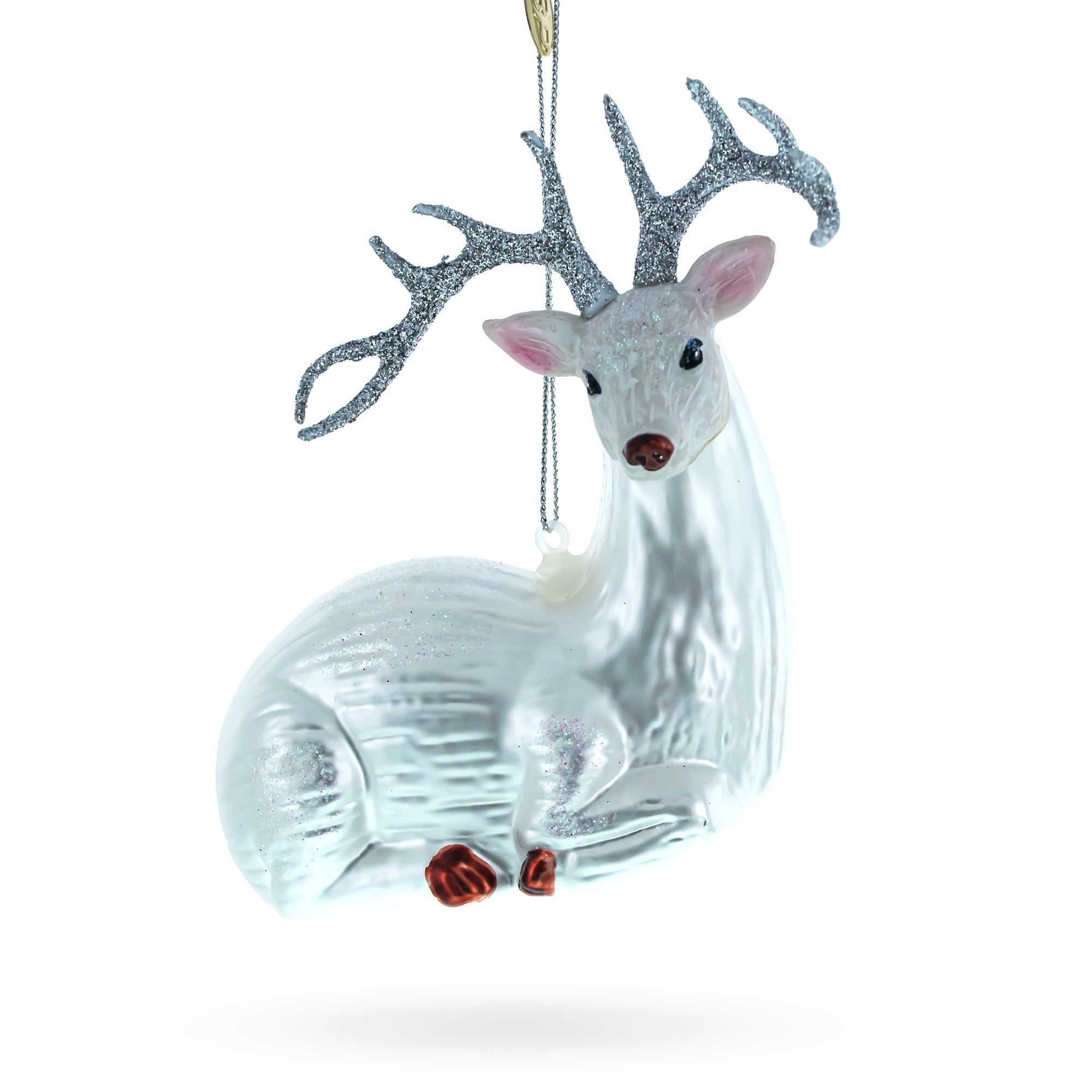 White Deer - Blown Glass Christmas Ornament