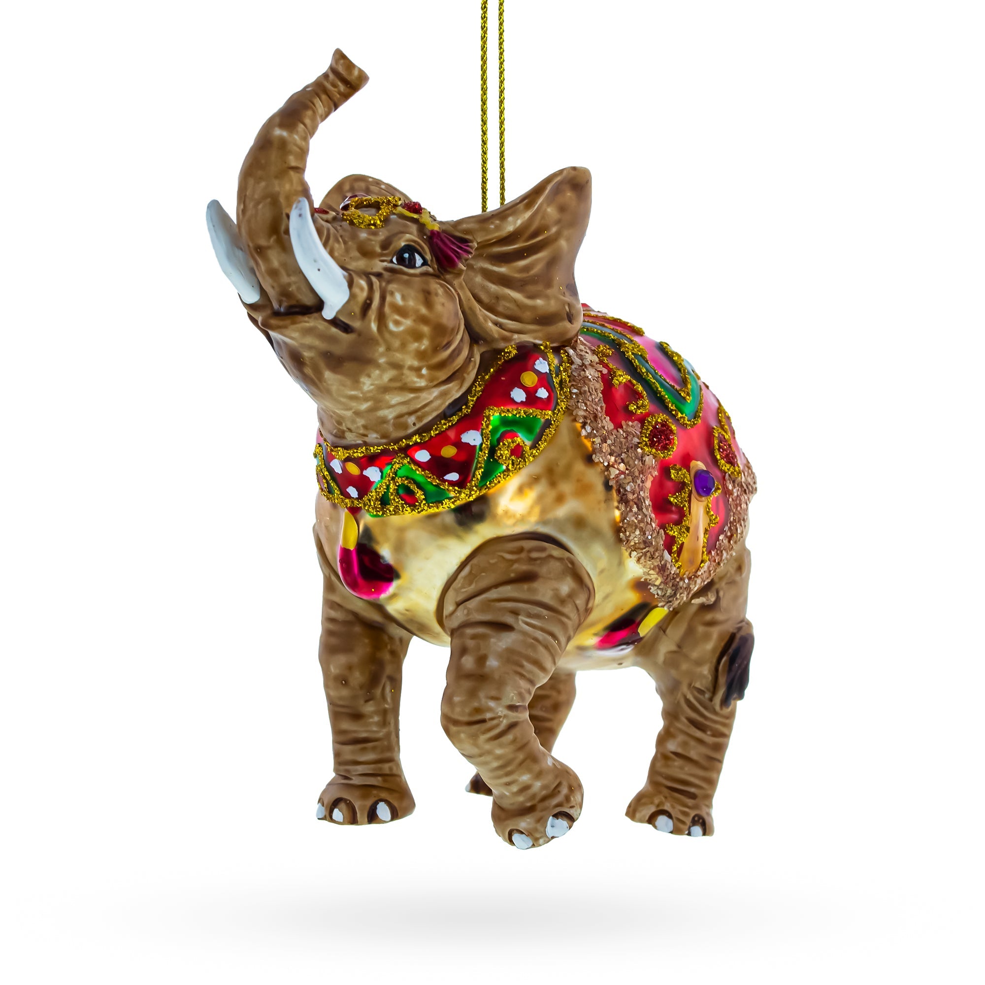 Whimsical Circus Elephant - Blown Glass Christmas Ornament