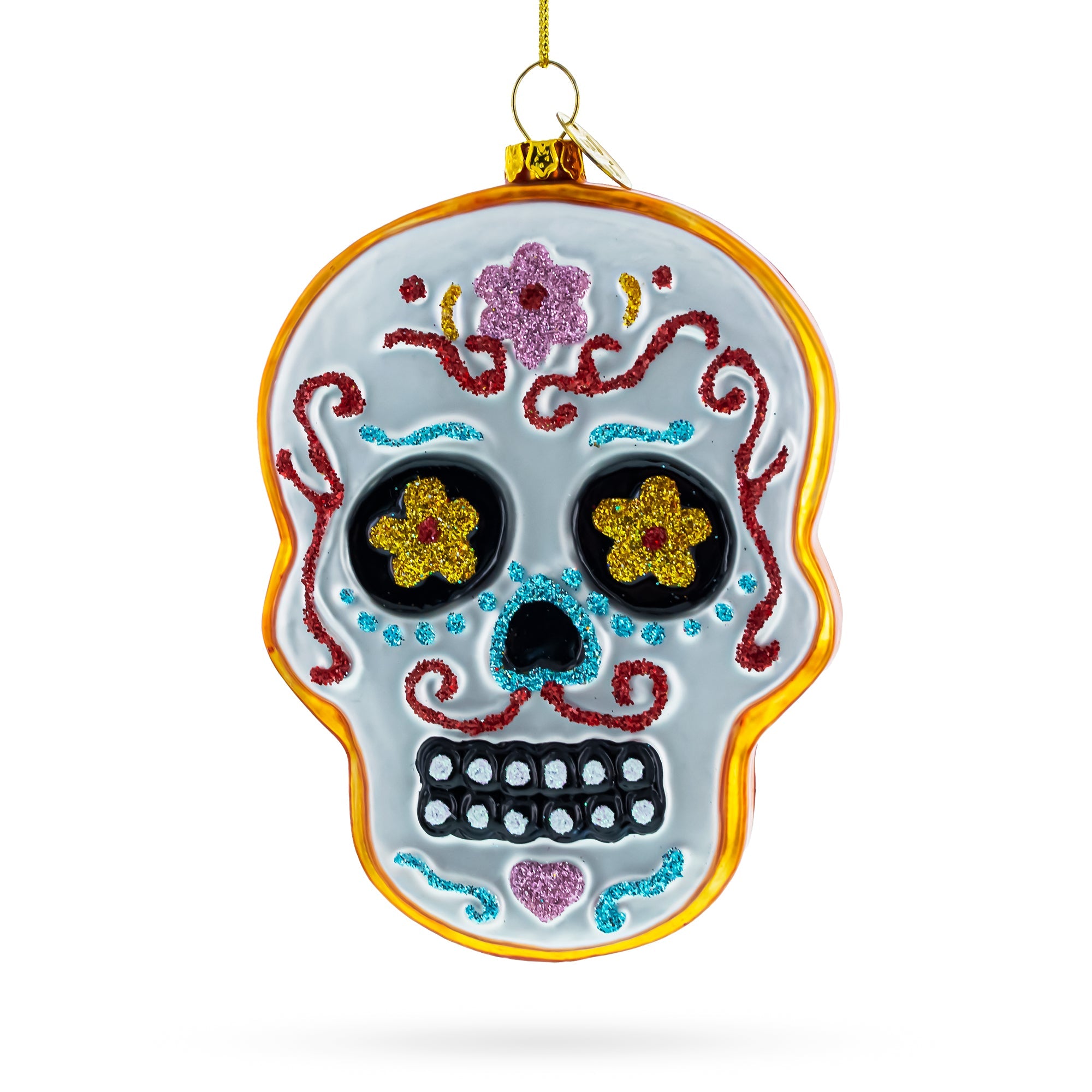 Mystical Elegance: Adorned Skull - Blown Glass Christmas Ornament