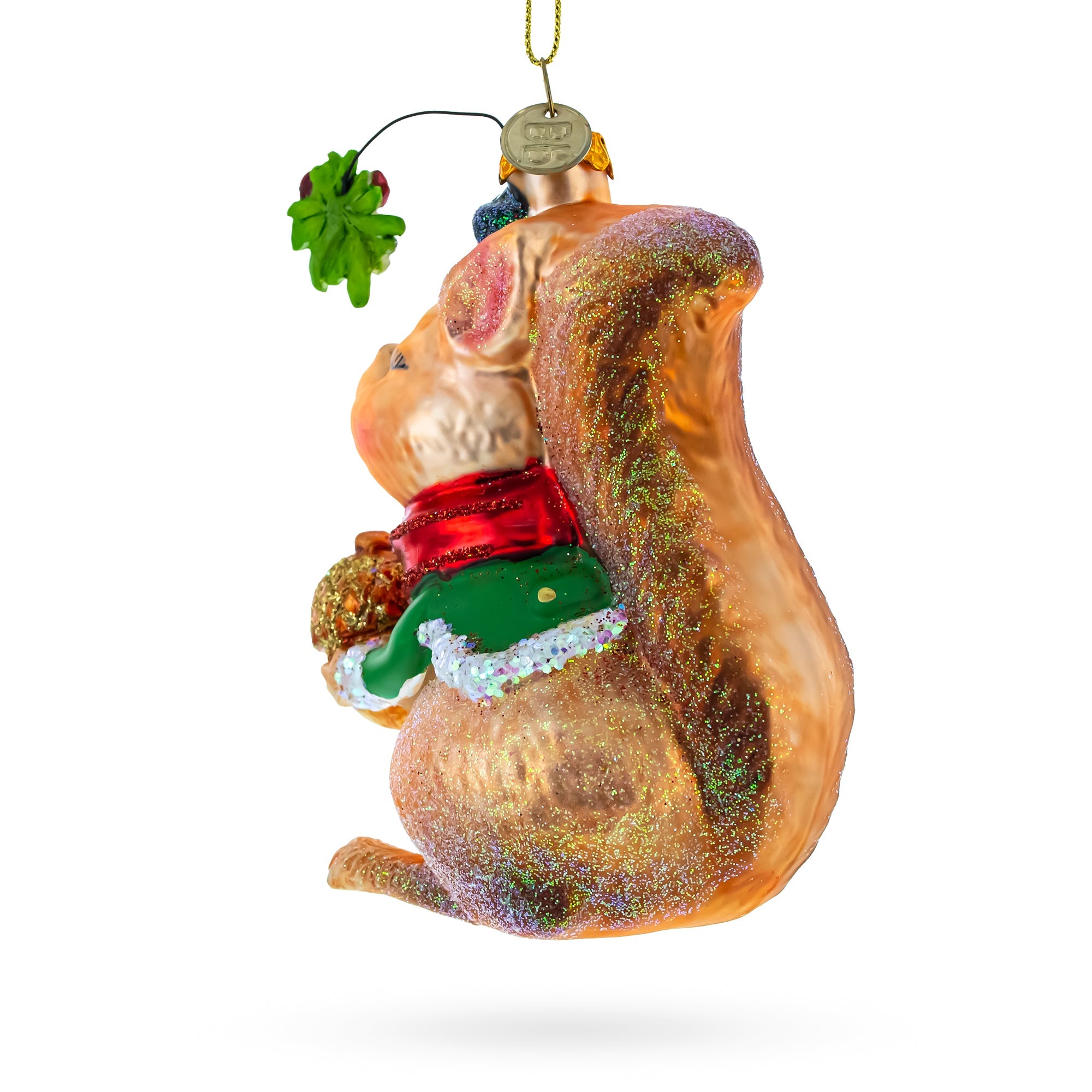 Squirrel Cradling An Acorn - Blown Glass Christmas Ornament