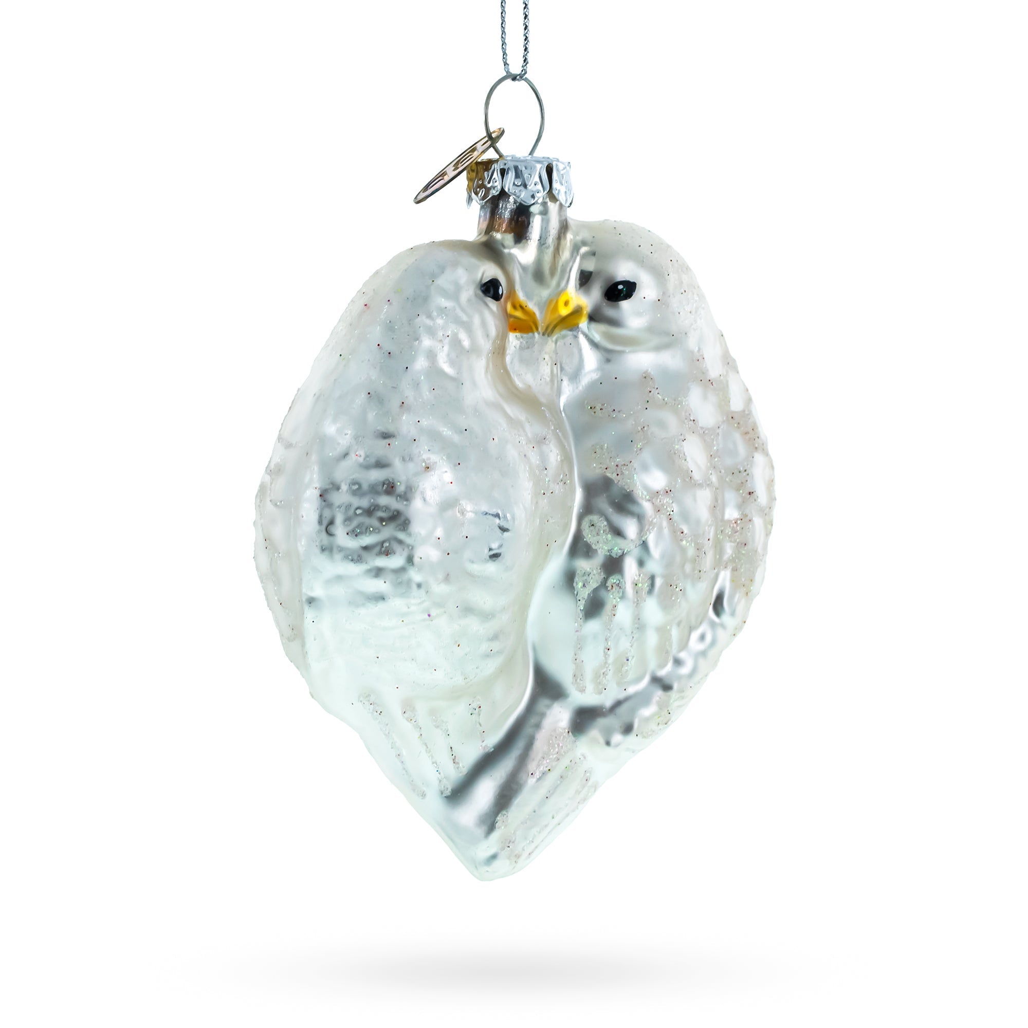 Romantic Two Doves In Heart - Blown Glass Christmas Ornament