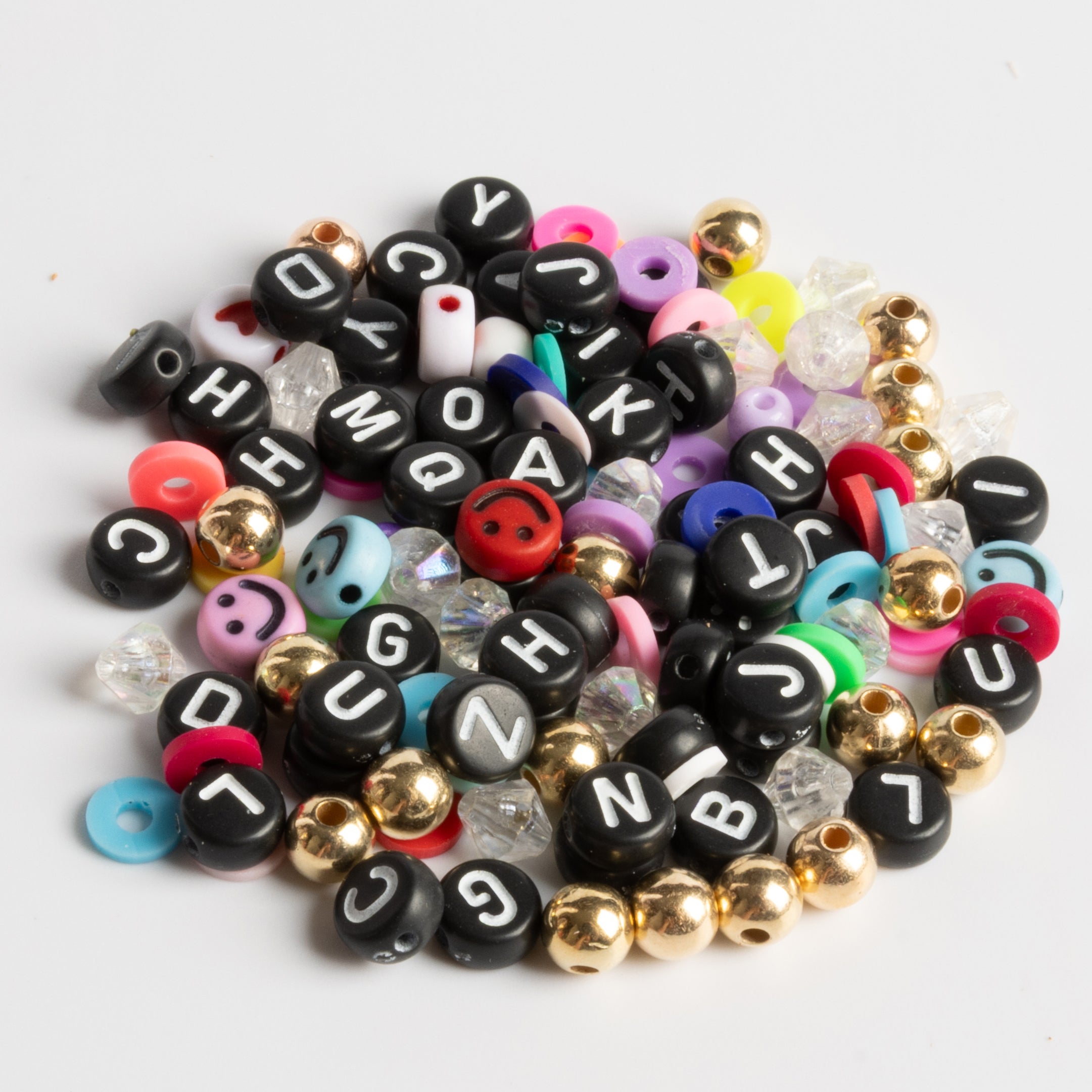 Bold Gold Shooting Star Charm Black Alphabet Beads Colorful Mix Diy Jar