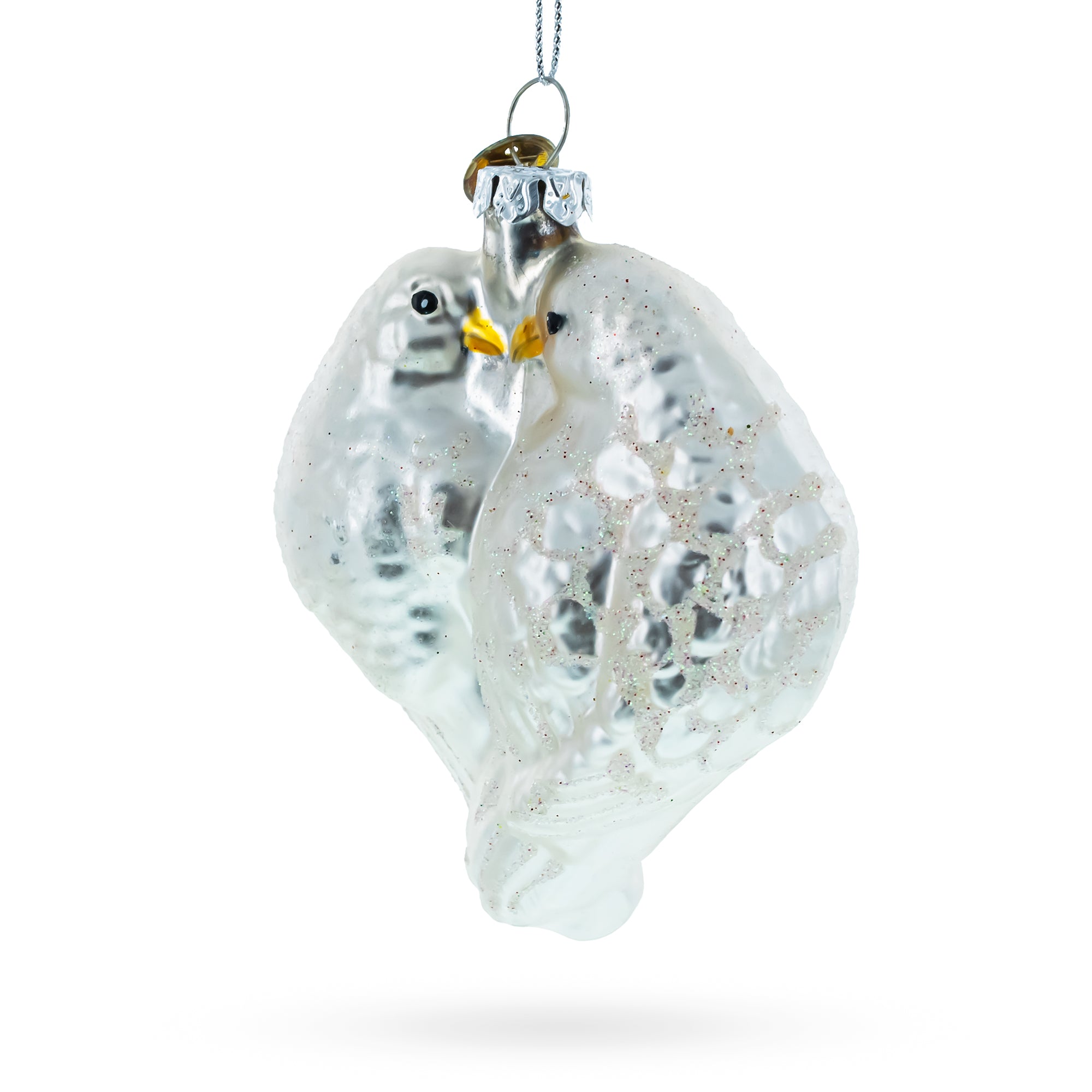 Romantic Two Doves In Heart - Blown Glass Christmas Ornament