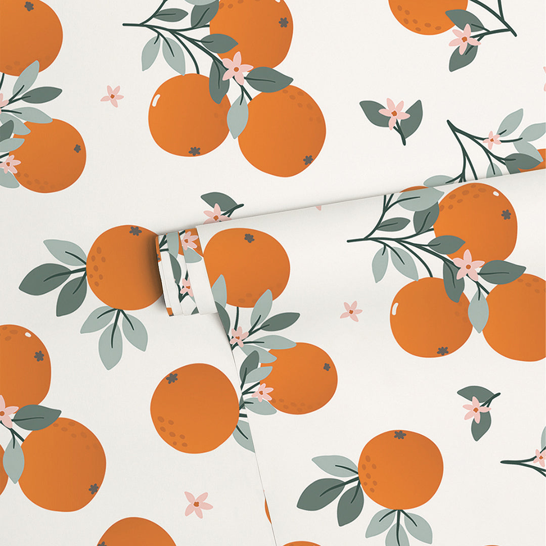 Louise - Children's Wallpaper - Orange Pattern