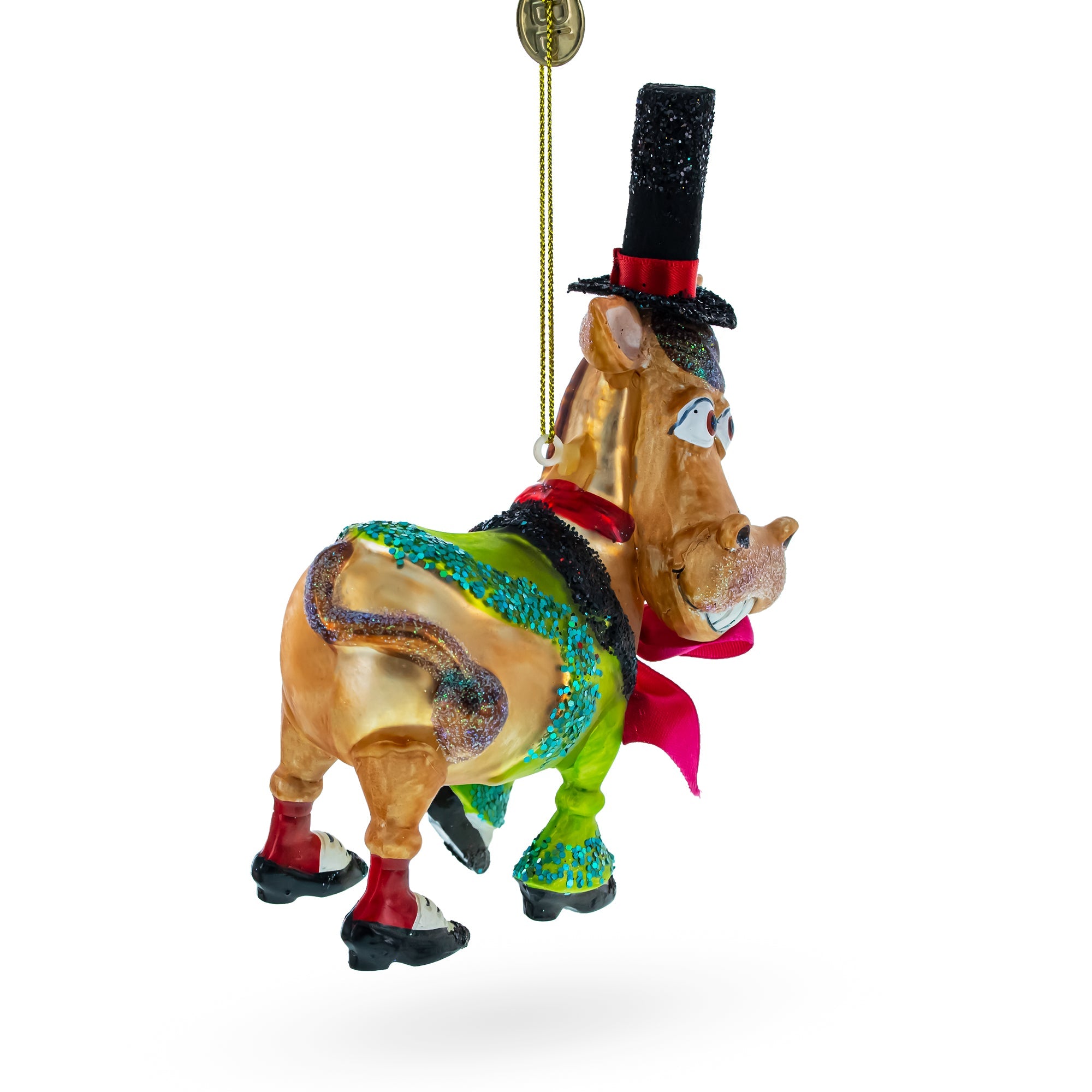 Festive Donkey: Donkey In Whimsical Costume - Blown Glass Christmas Ornament