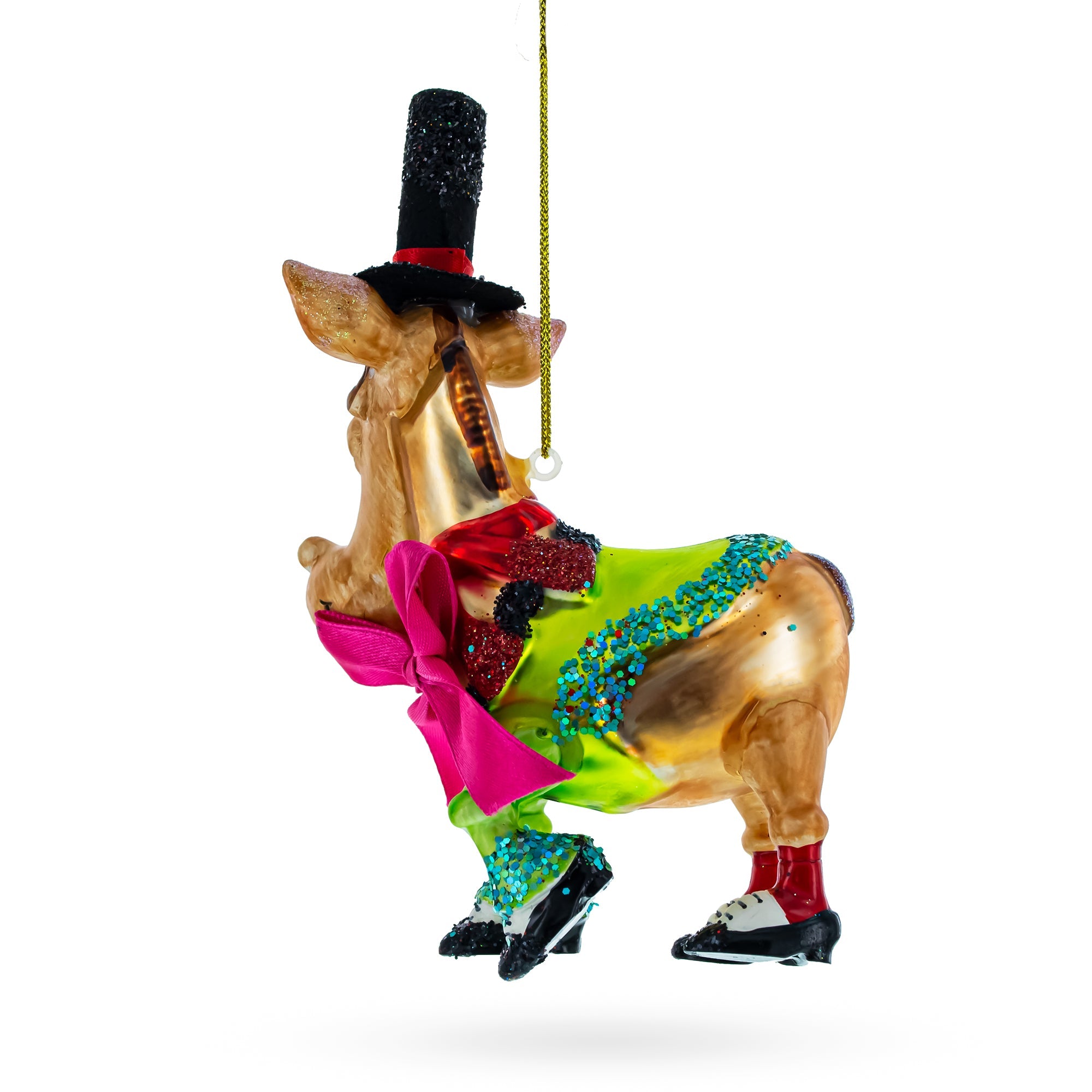 Festive Donkey: Donkey In Whimsical Costume - Blown Glass Christmas Ornament