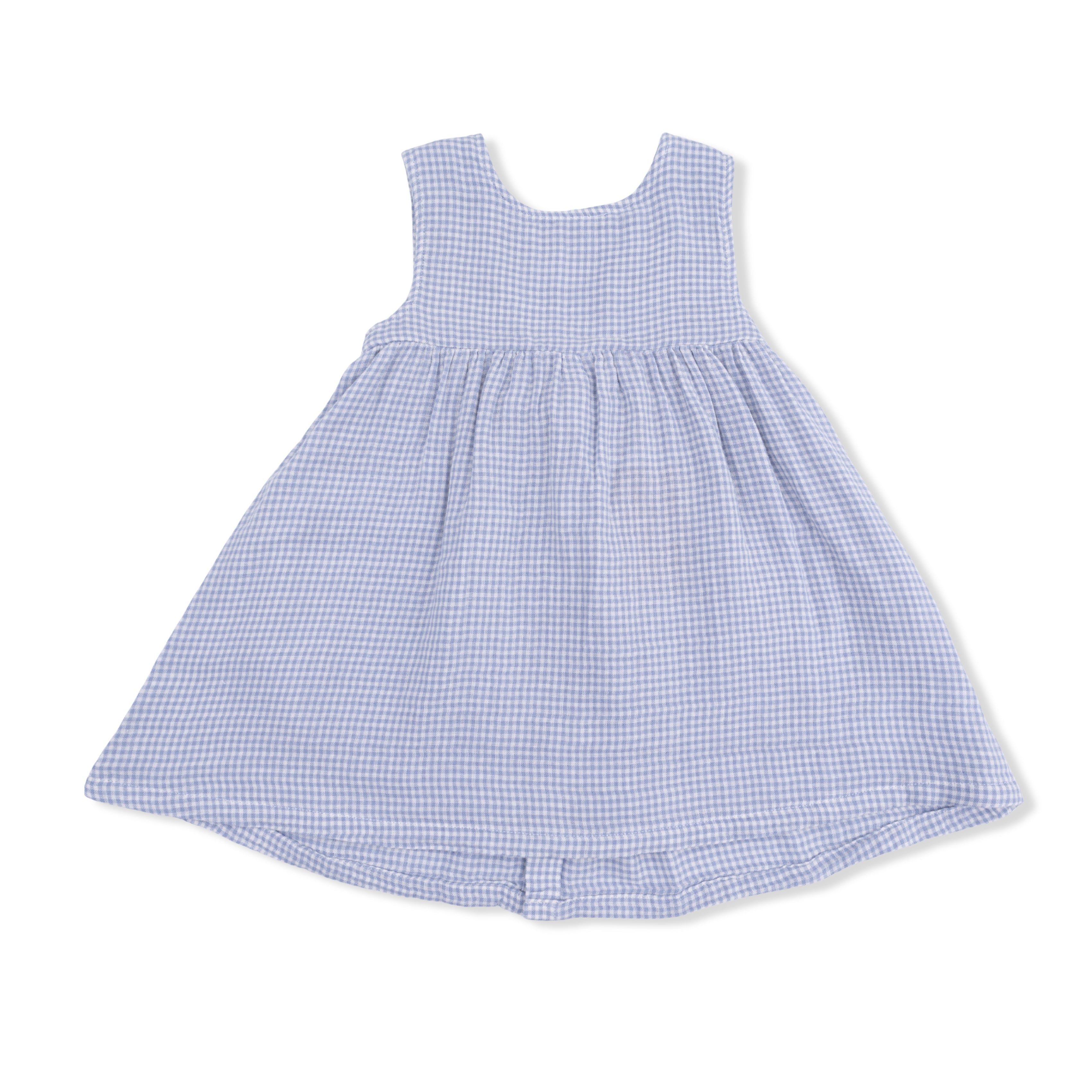 Micro Gingham Blue Blizzard - Dress With Bow And Bloomer