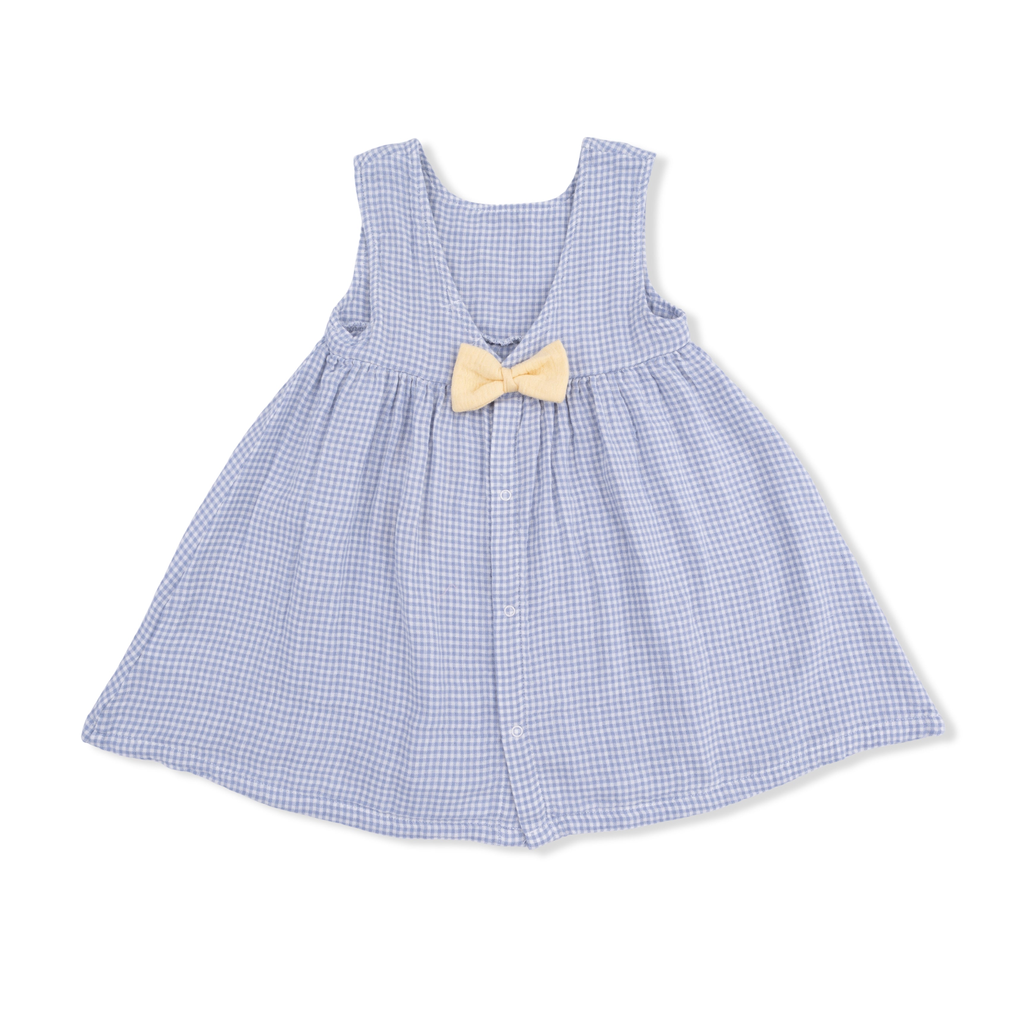 Micro Gingham Blue Blizzard - Dress With Bow And Bloomer