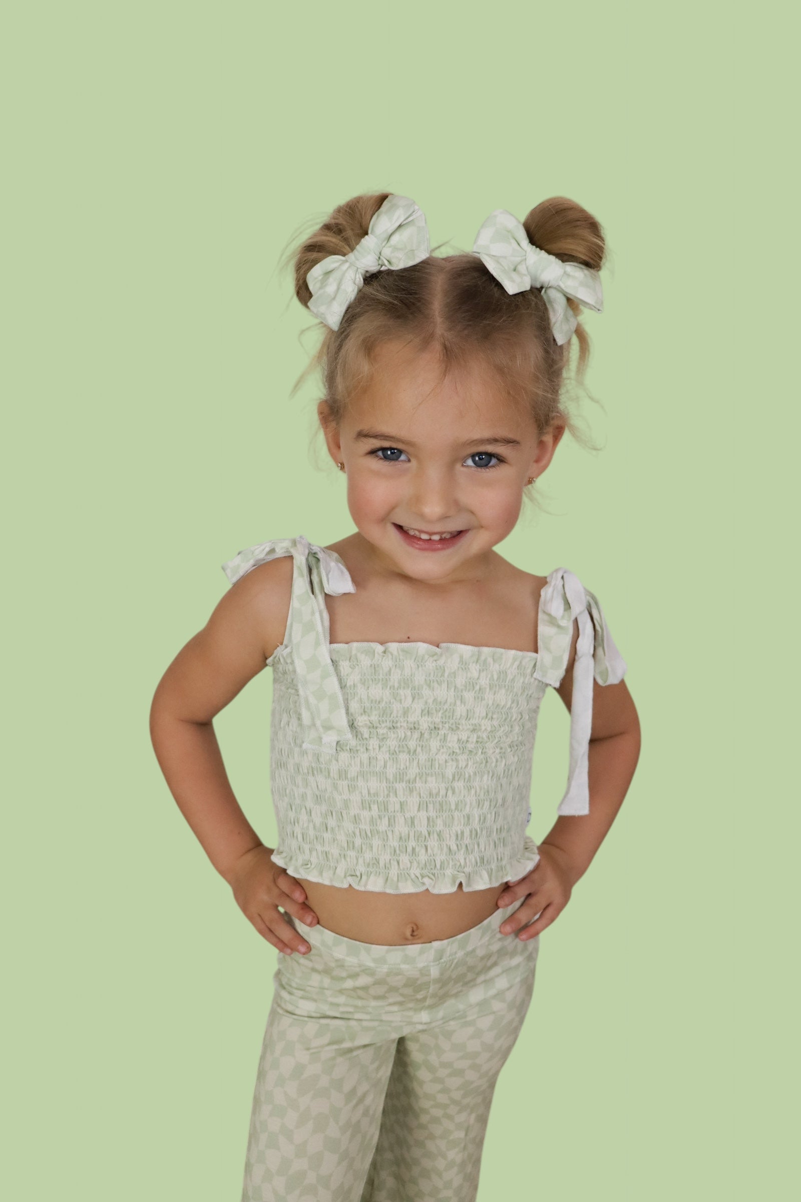 Sage Wavy Checkers Dream Bow Hair Clips