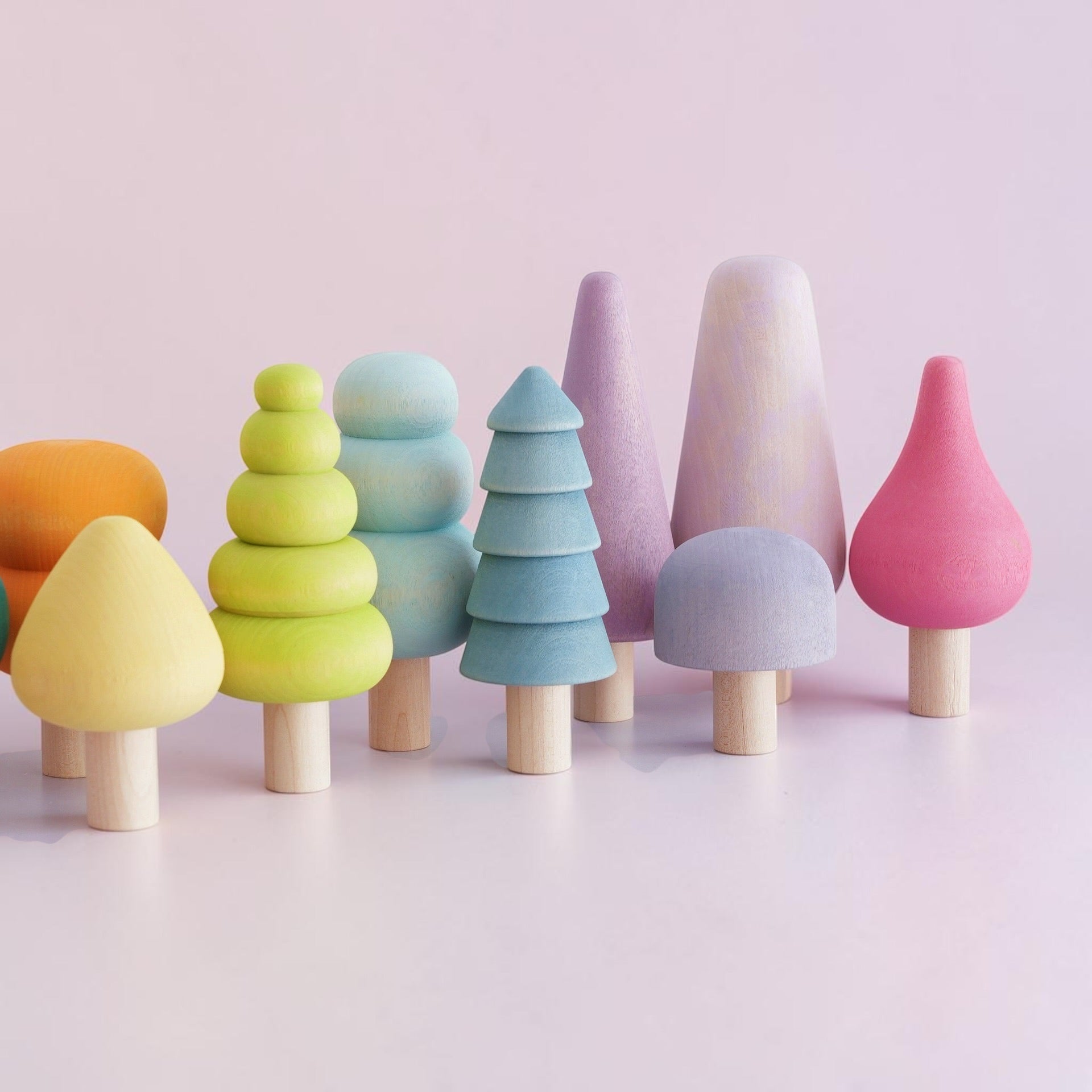 10 Pcs Stained Wooden Trees Set In Pastel/macaron Colors