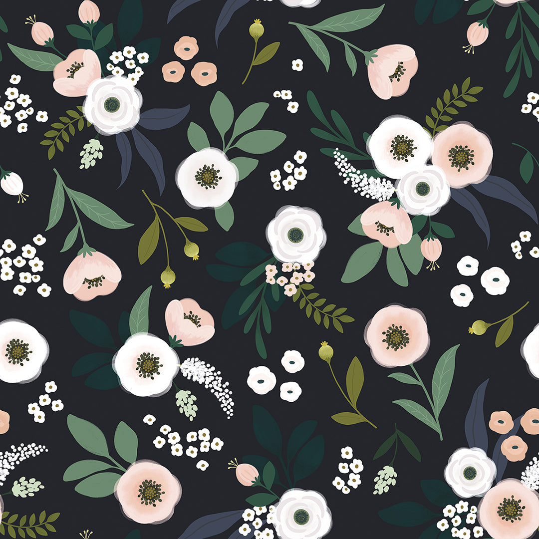 Wonderland - Wallpaper Sample, Flowers On Dark Background