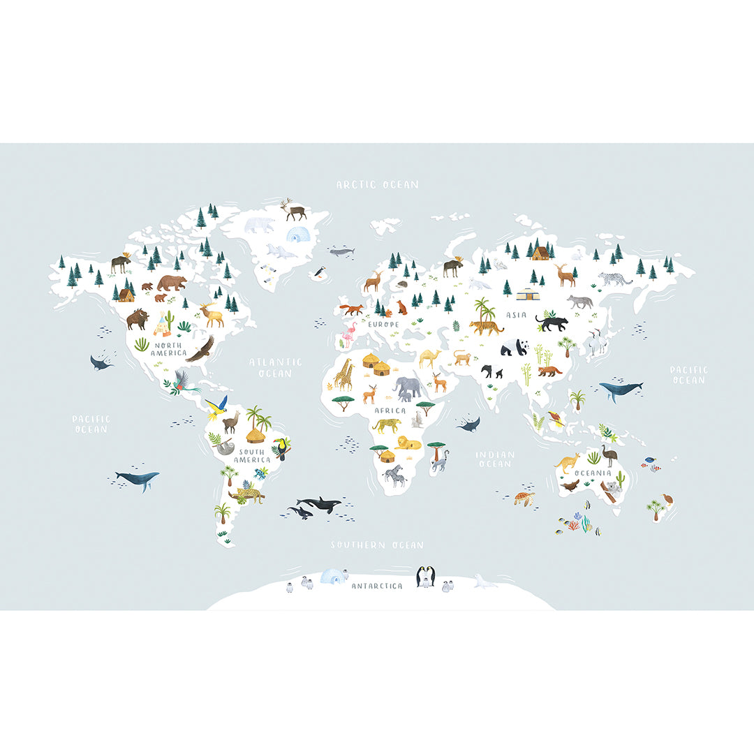 Living Earth - Panoramic Wallpaper Sample, Animal World Map