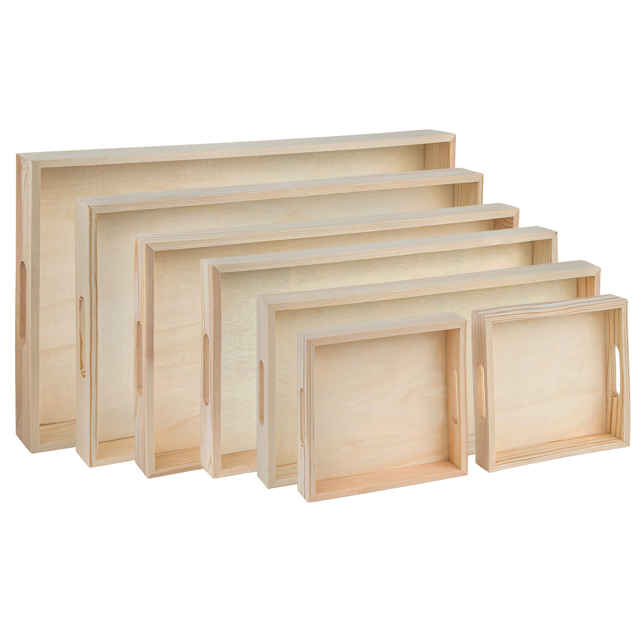 Wooden Nested Serving Trays 7 Pack Set Of Rectangle