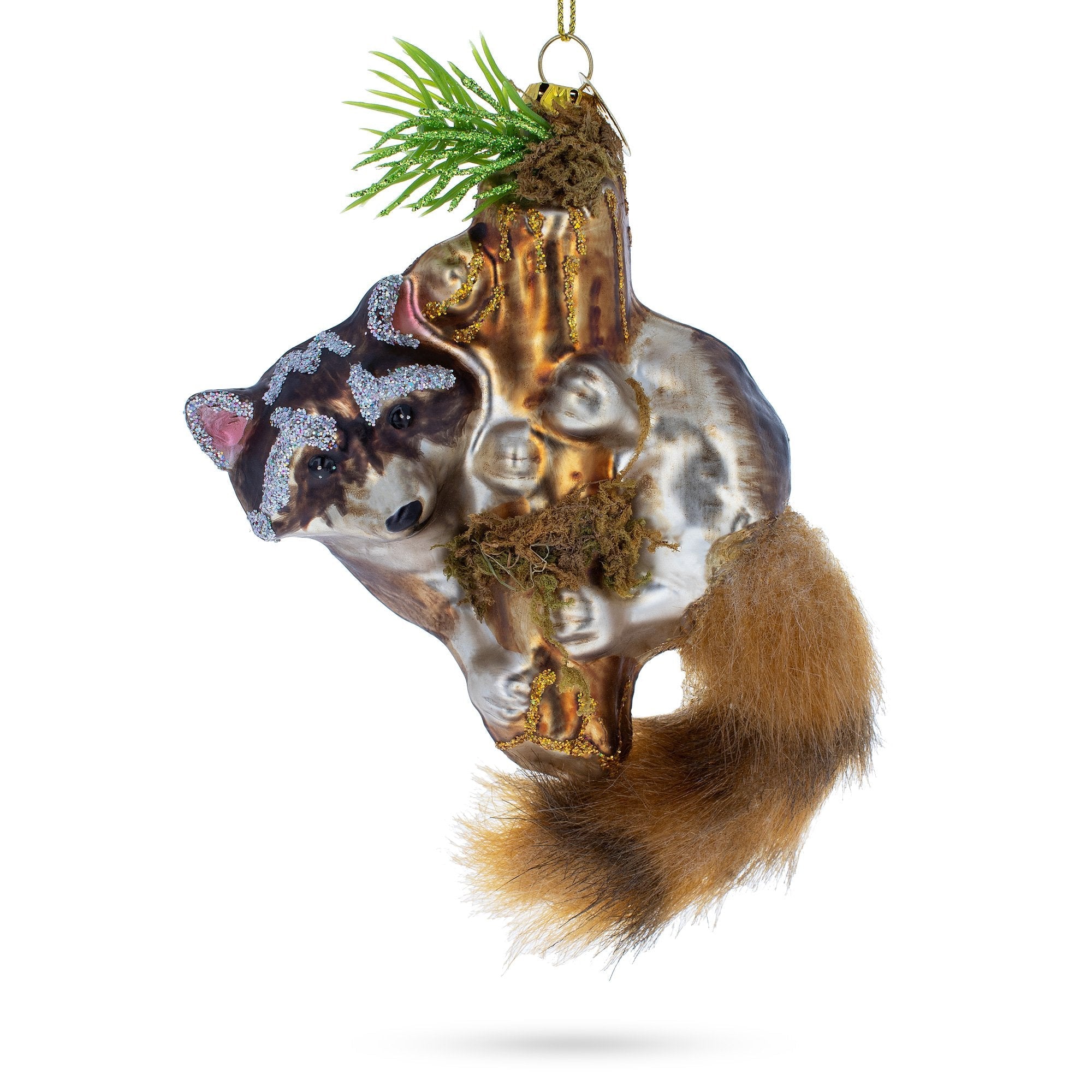 Curious Raccoon Climbing The Tree - Blown Glass Christmas Ornament