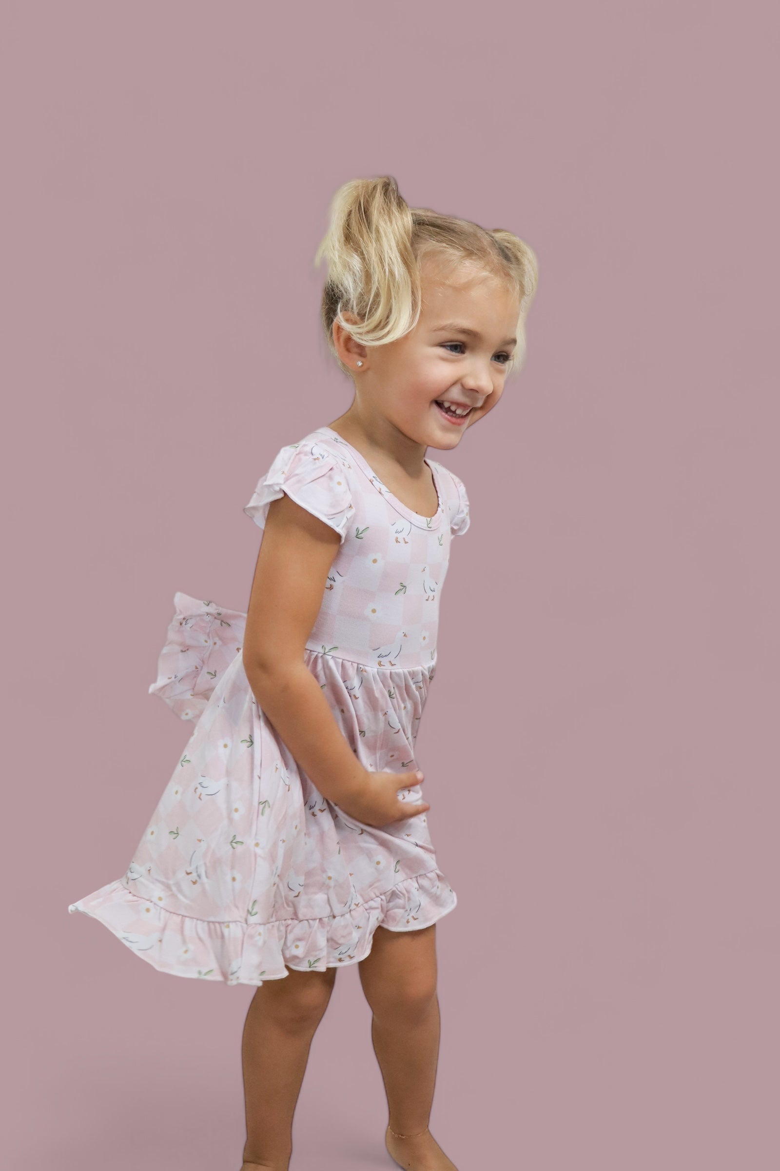 Exclusive Ducks And Daisies Dream Cap Sleeve Ruffle Dress