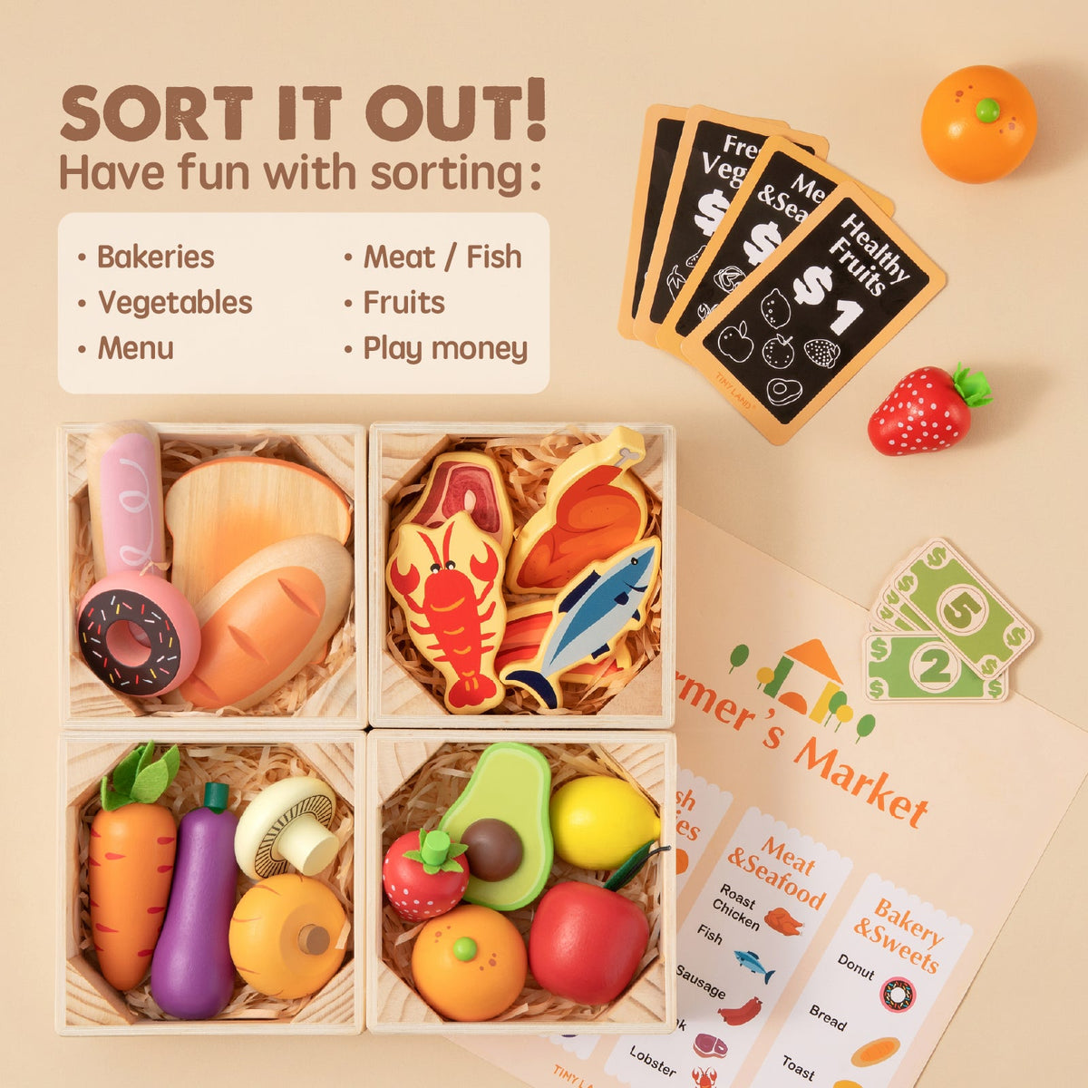 ® Play Kitchen Accessories – Wooden Play Food For Play Kitchen: Pretend Cooking Set For Kids