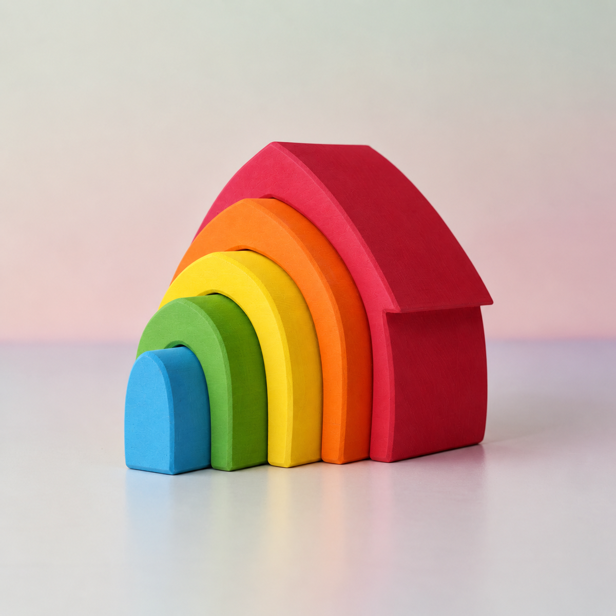 5 Pcs Stained Rainbow Wooden Stacking House