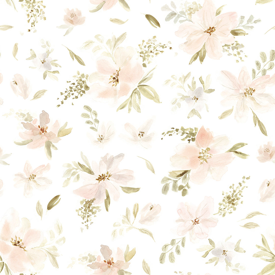 Appoline - Sample Wallpaper, Watercolour Large Orange Pink Flowers