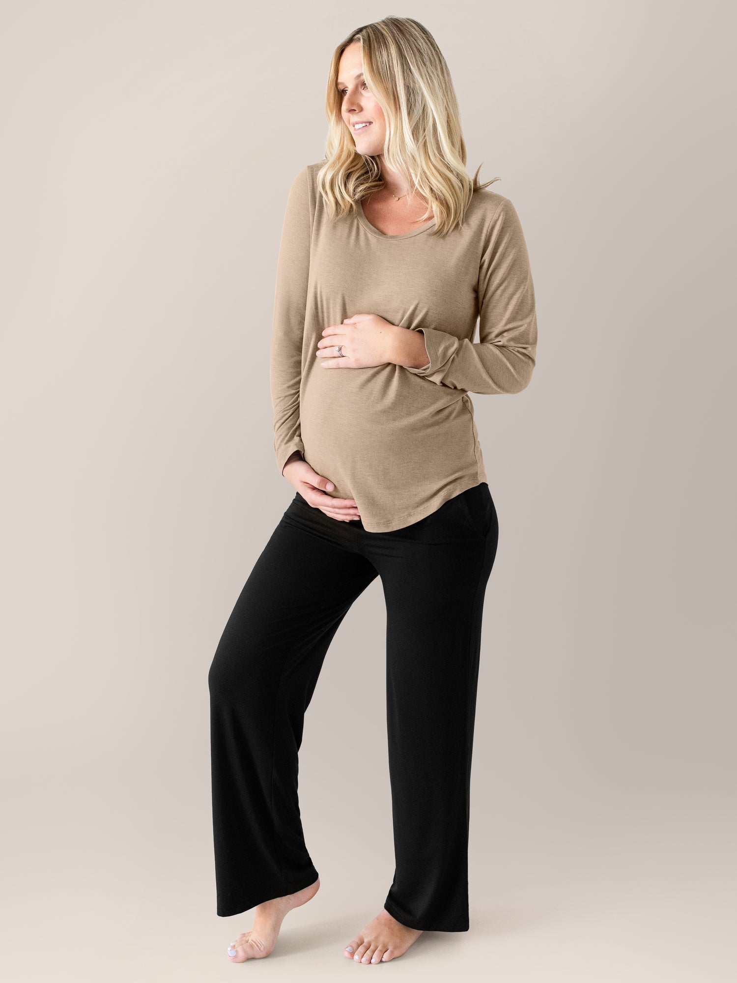Bamboo Maternity & Nursing Long Sleeve T-shirt | Wheat