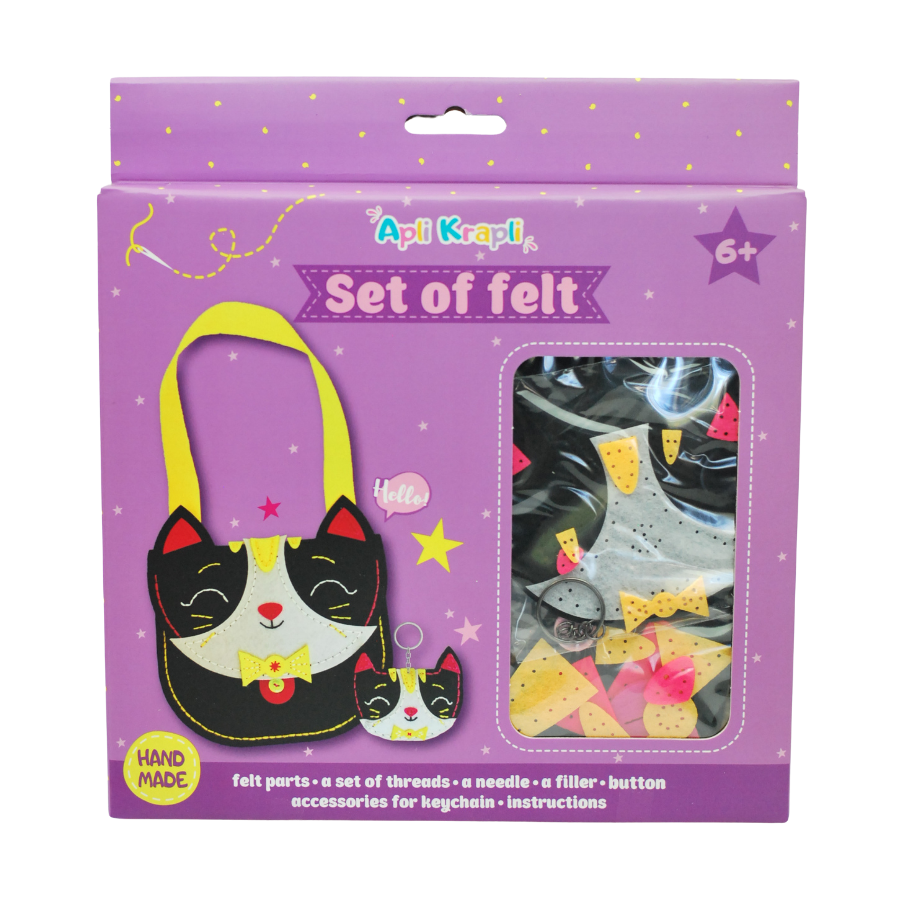 Apli Krapli - Apli Krapli Sewing Patterns Bag & Keychain Cat Printable Templates Materials Not Included Ages 10+