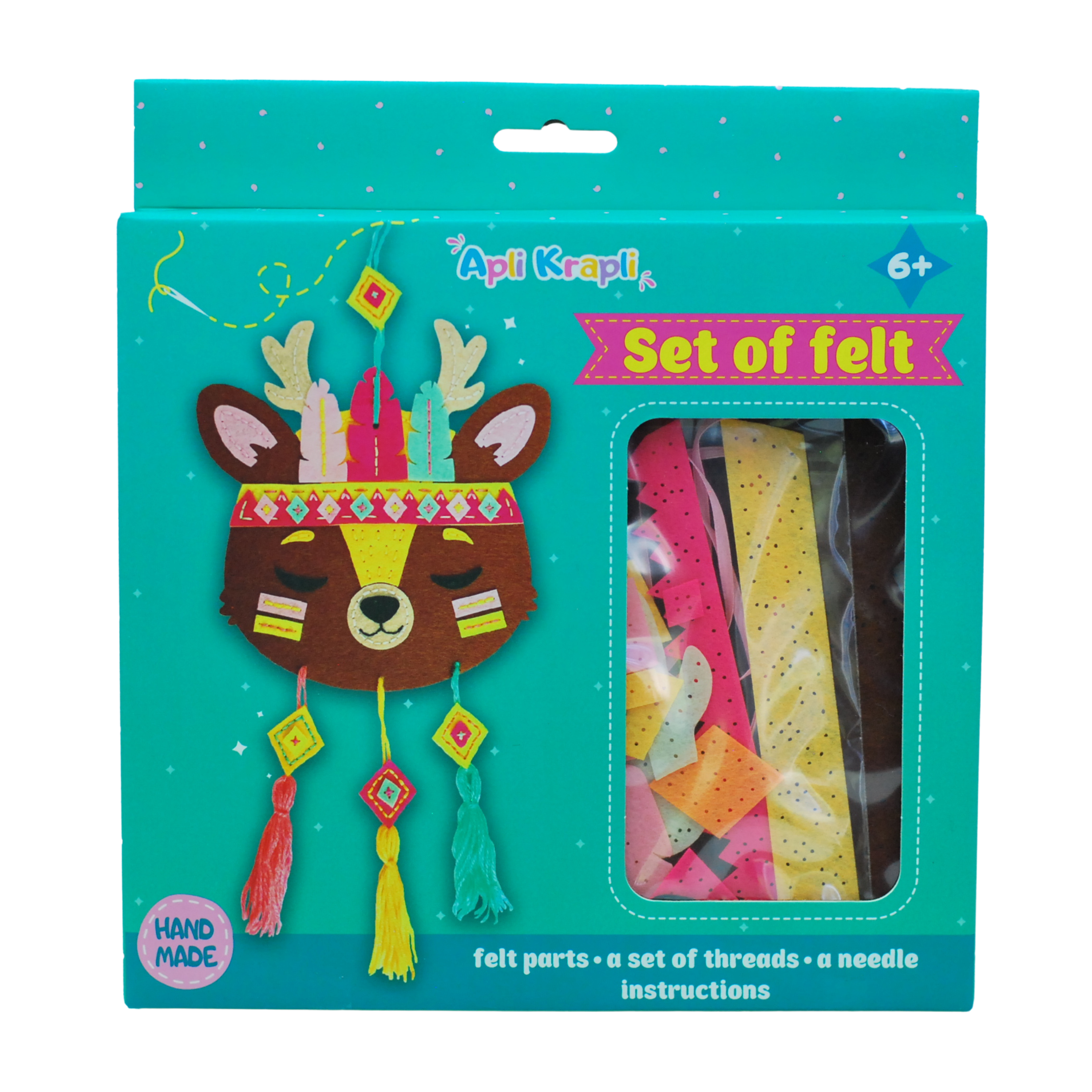 Apli Krapli - Apli Krapli Felt Wall Flag Sewing Kit Deer Precut Felt Thread & Safe Needle Ages 6+