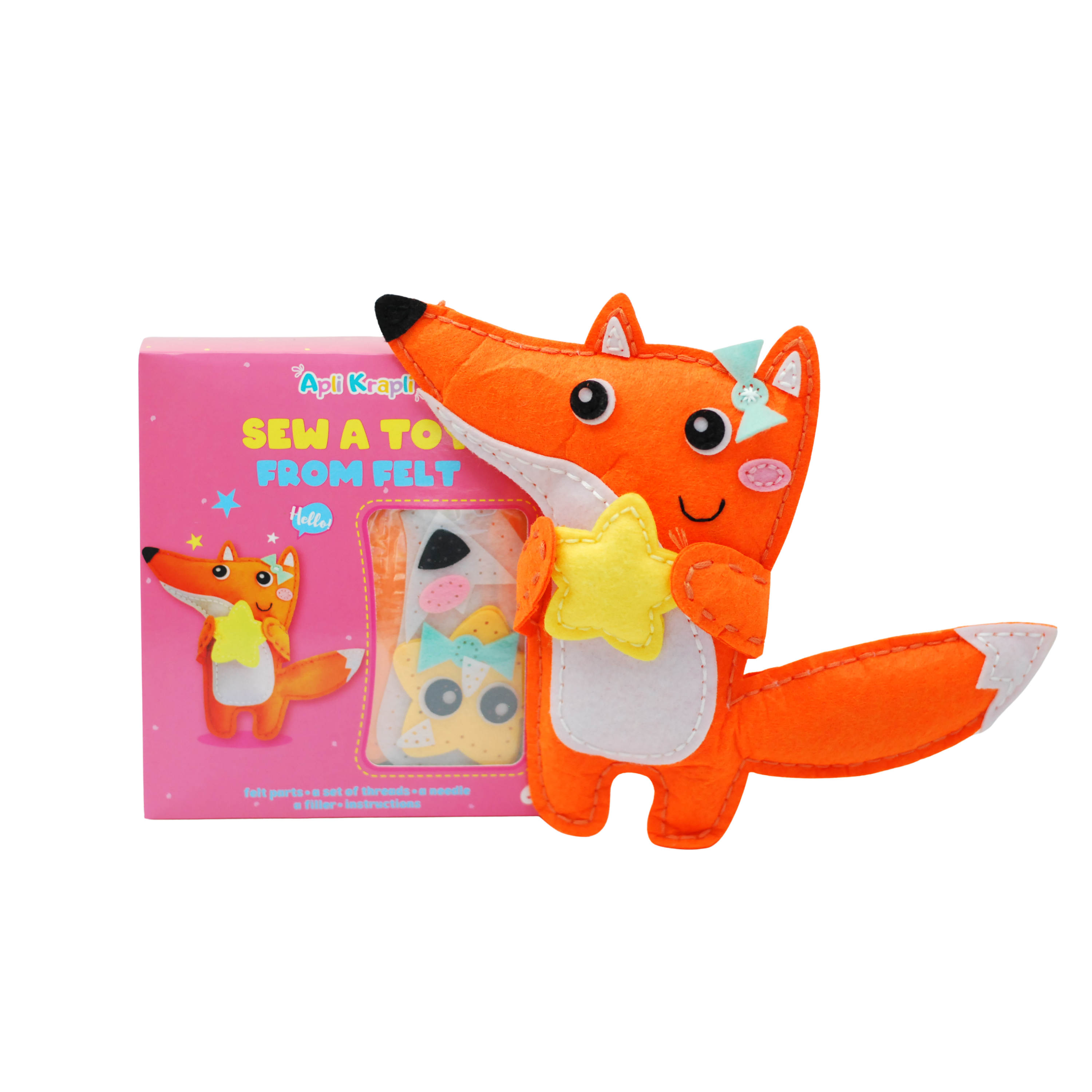 Apli Krapli - Apli Krapli Sewyourself Felt Toy Kit Toy Fox Precut Felt Stuffing Thread & Safe Needle Ages 6+