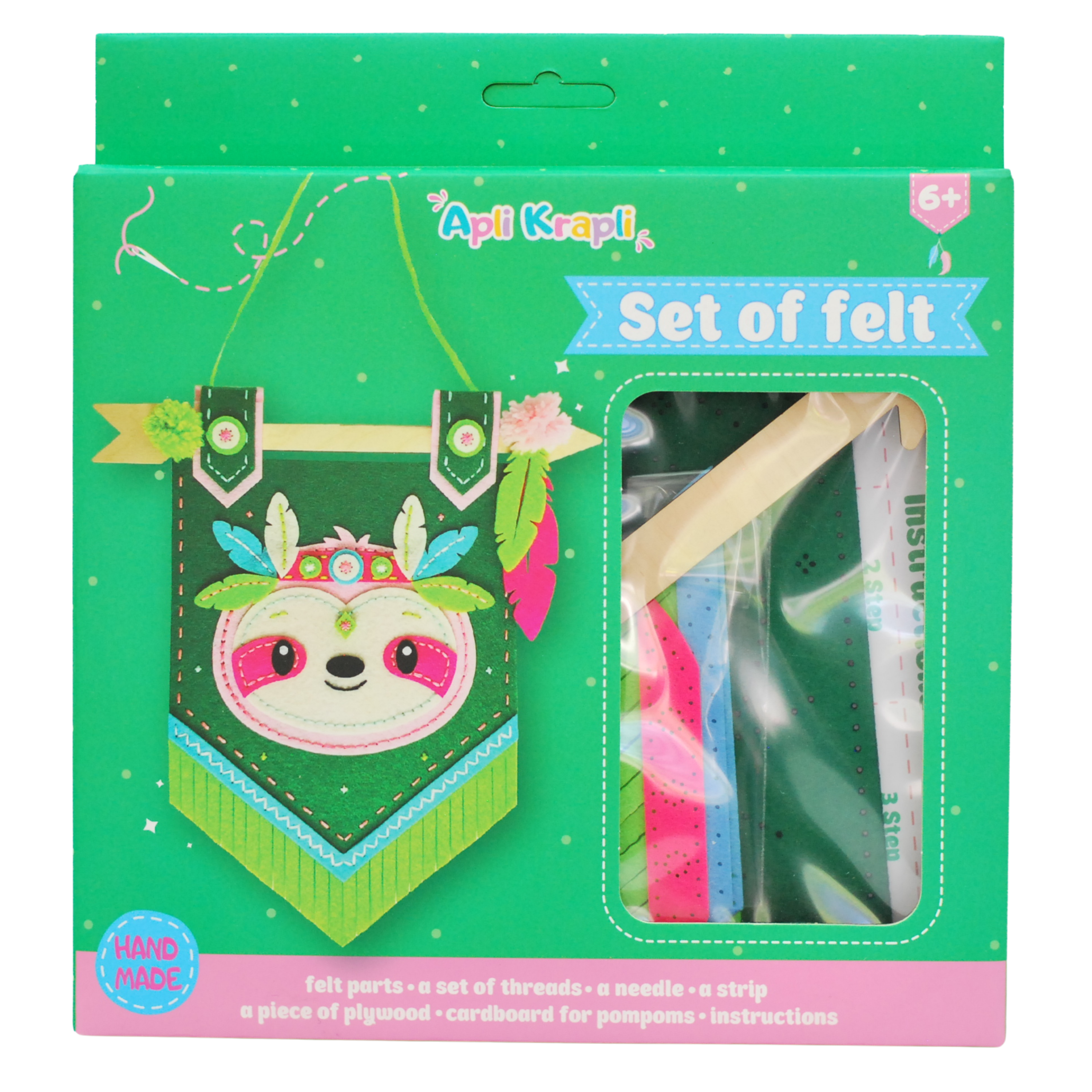 Apli Krapli - Apli Krapli Felt Wall Flag Sewing Kit Sloth Precut Felt Thread & Safe Needle Ages 6+