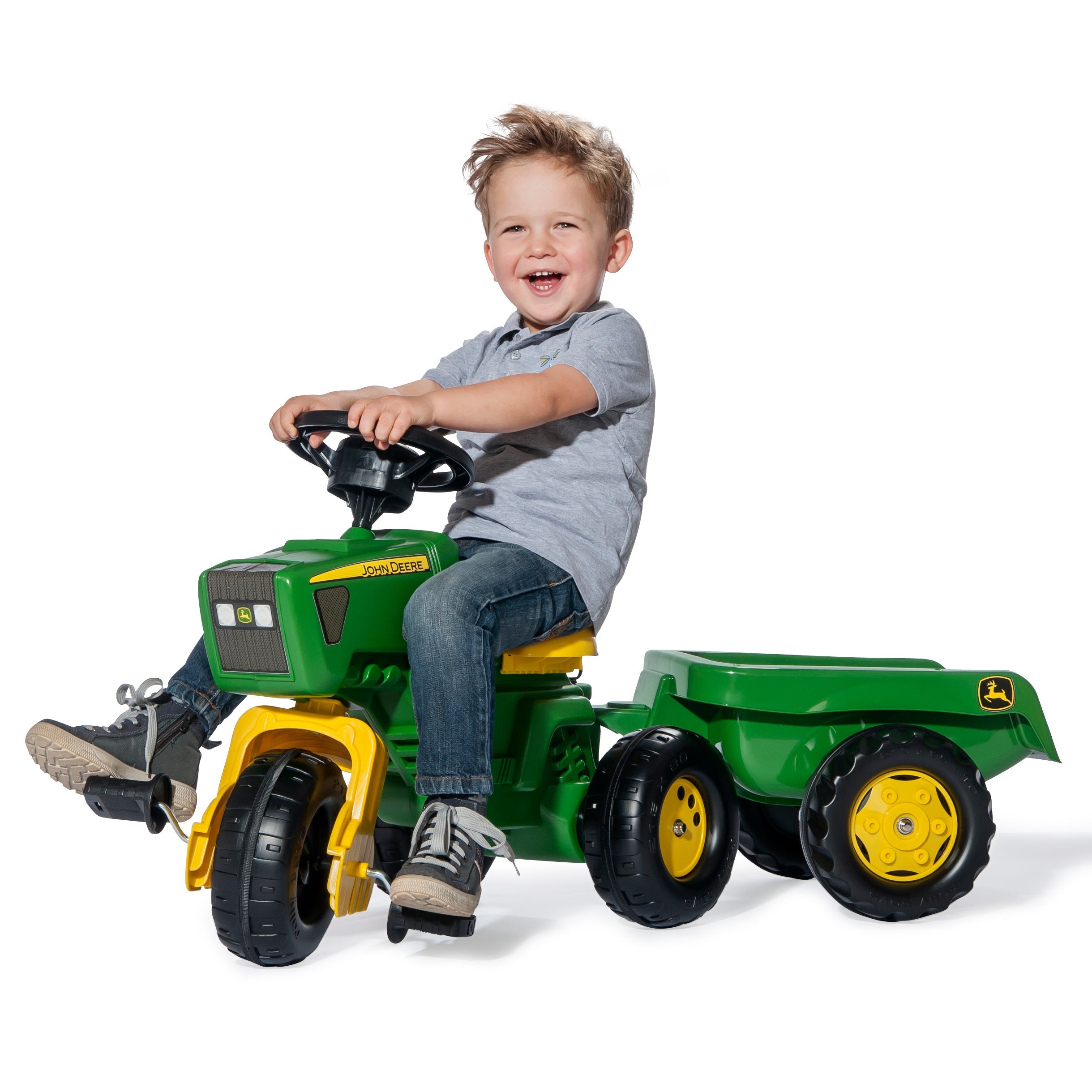 John Deere 3-wheeled Pedal Tractor With Trailer