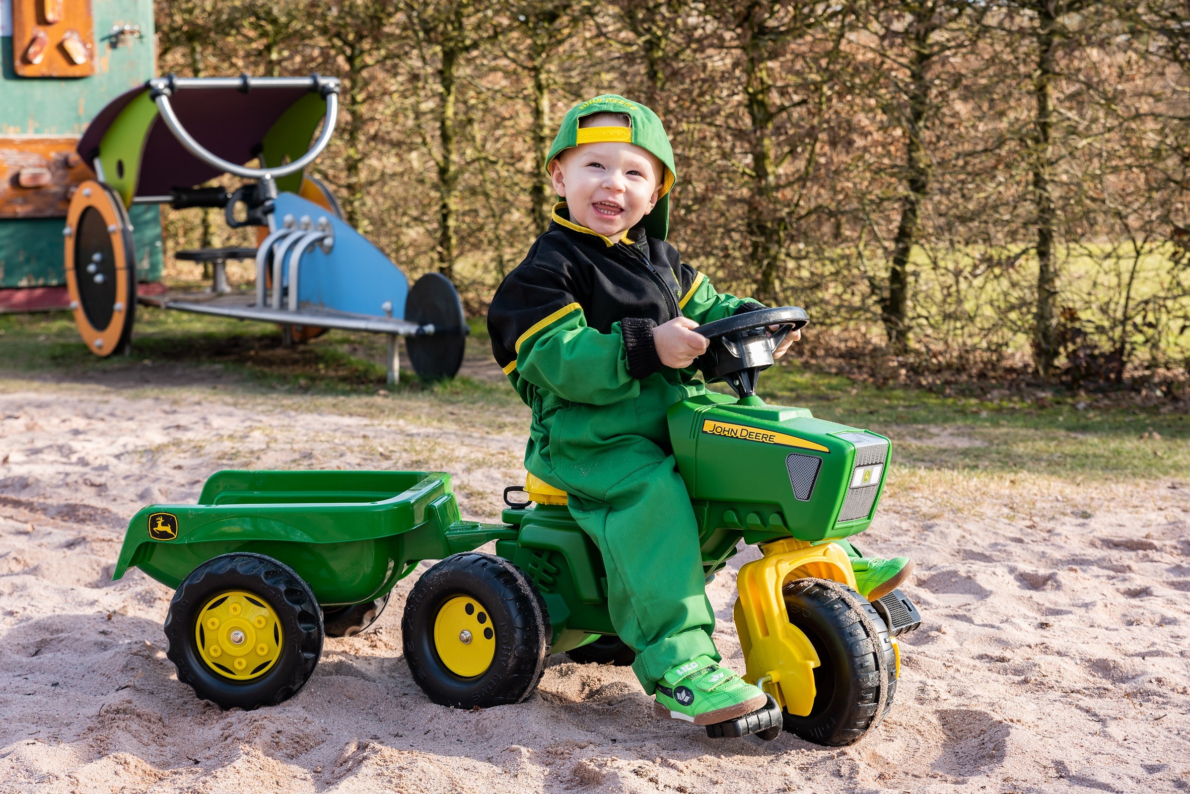 John Deere 3-wheeled Pedal Tractor With Trailer