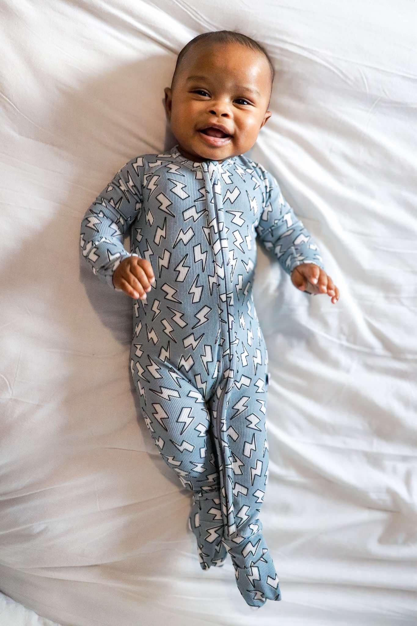 Blue Bolts | Zip Romper