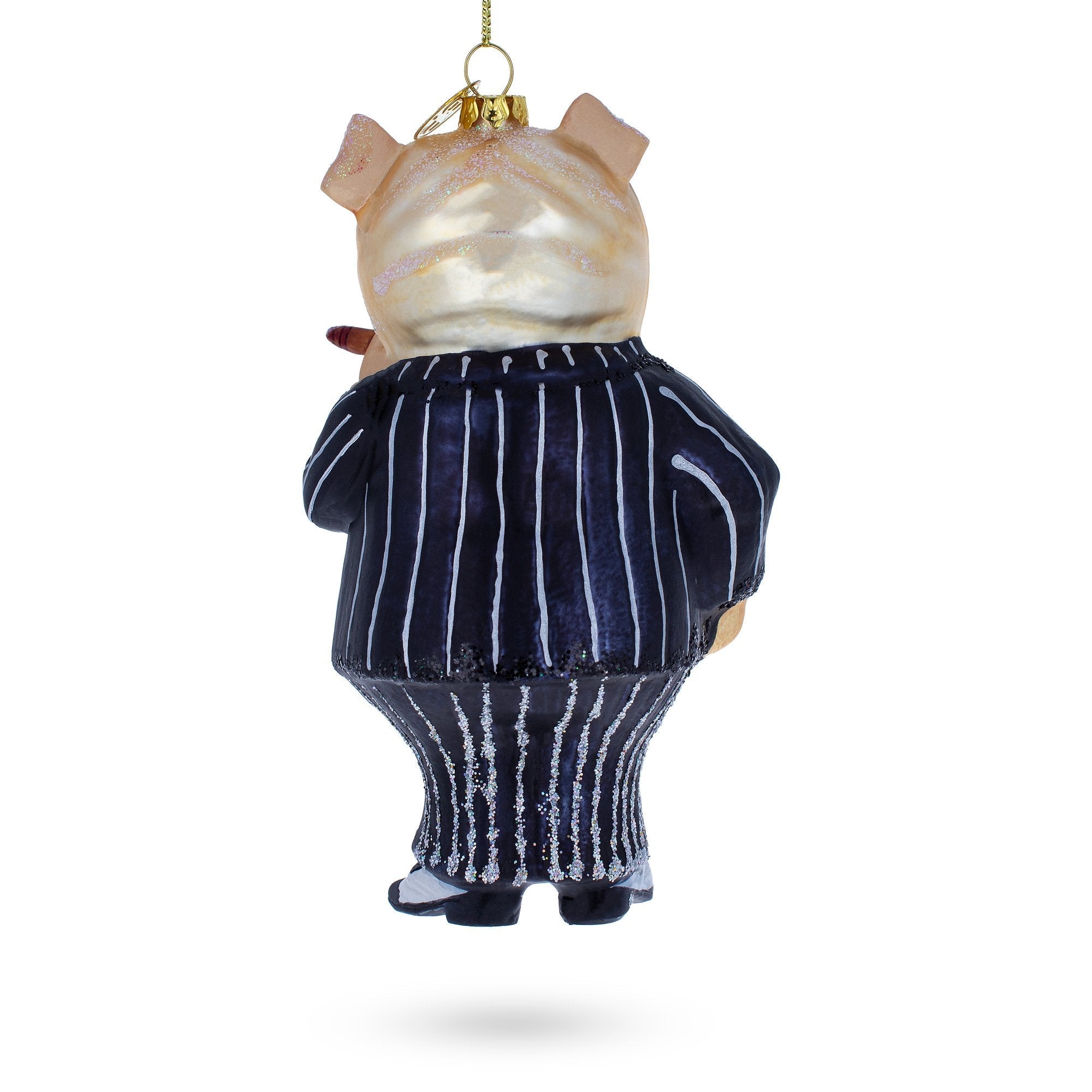 Dapper Bulldog In Suit With Cigar - Blown Glass Christmas Ornament