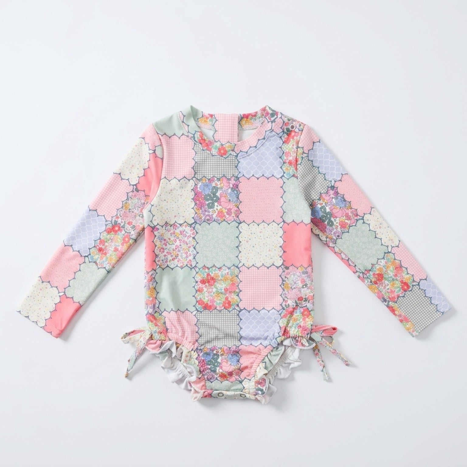 Floral Patchwork Rash Guard Swimsuit