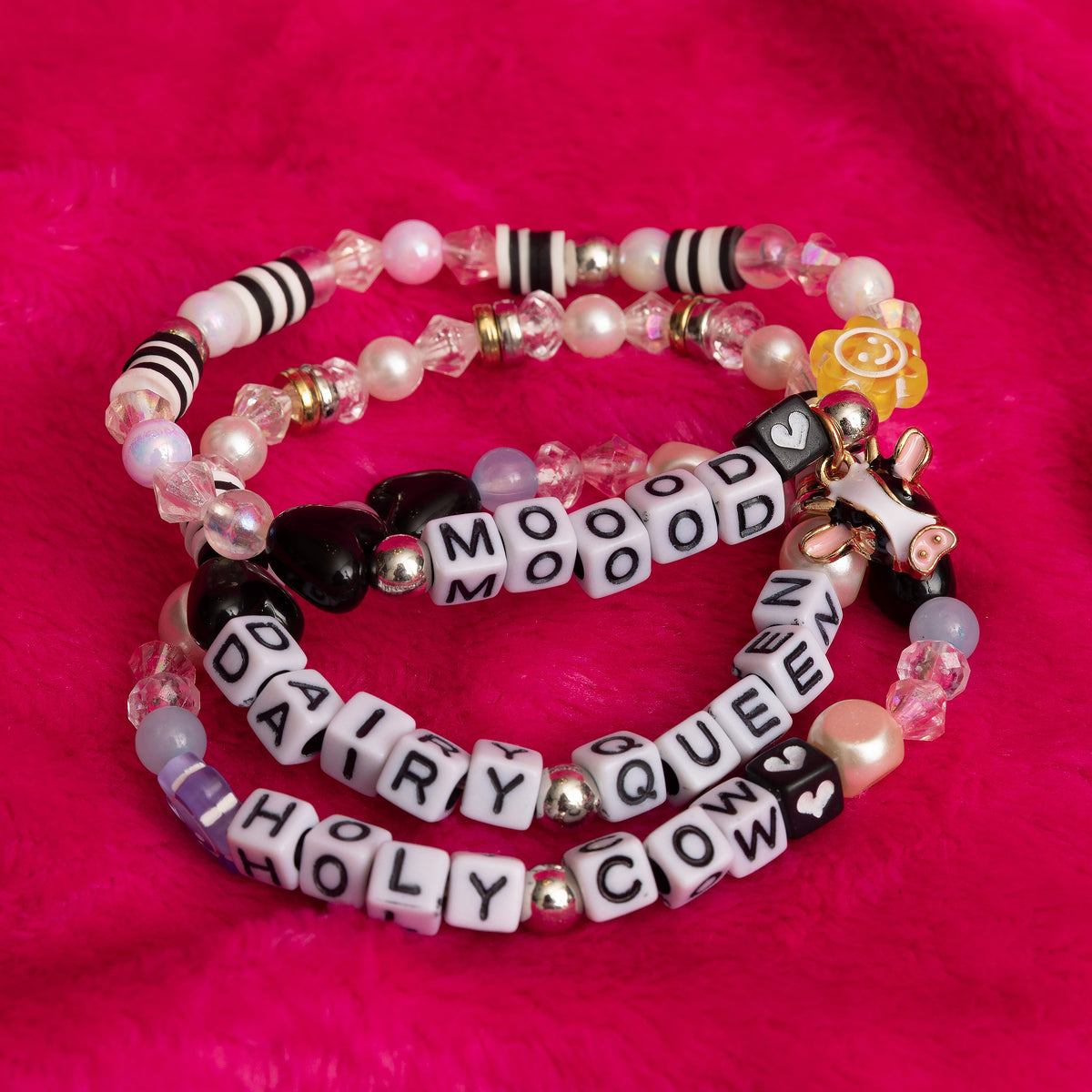 Moood Cow Charm Cow Print Black And White Letter Beads Diy Jar