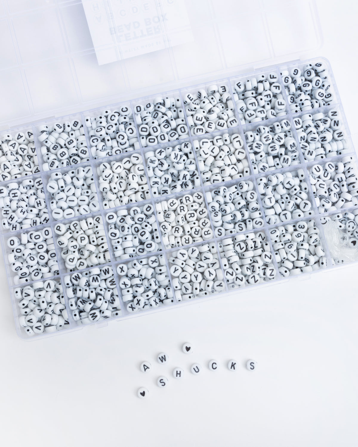 Round White With Black 26 Letter Bead Kit Box